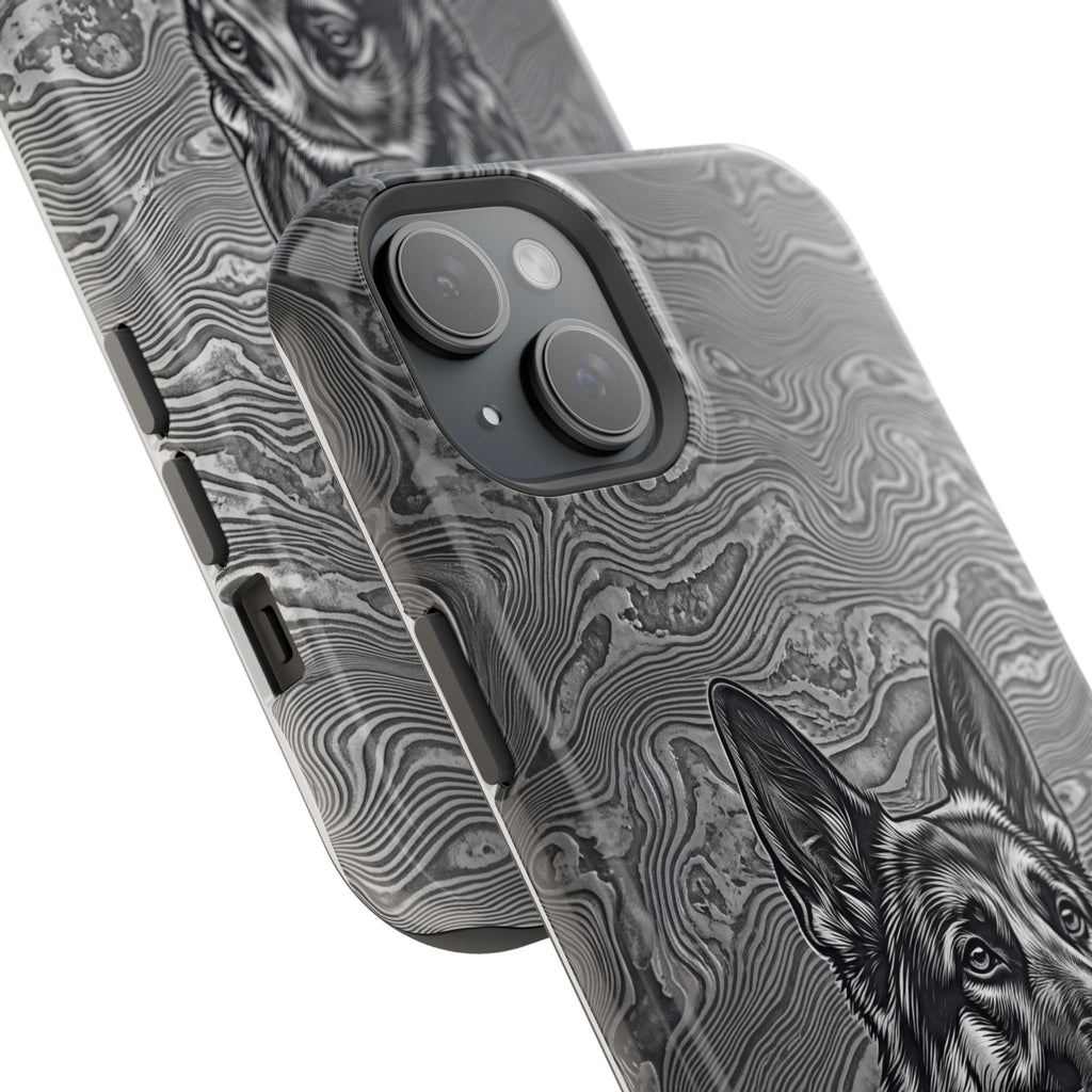 German Shepherd Phone Case | Damascus Art — Tough Magnetic Case with Wireless Charging