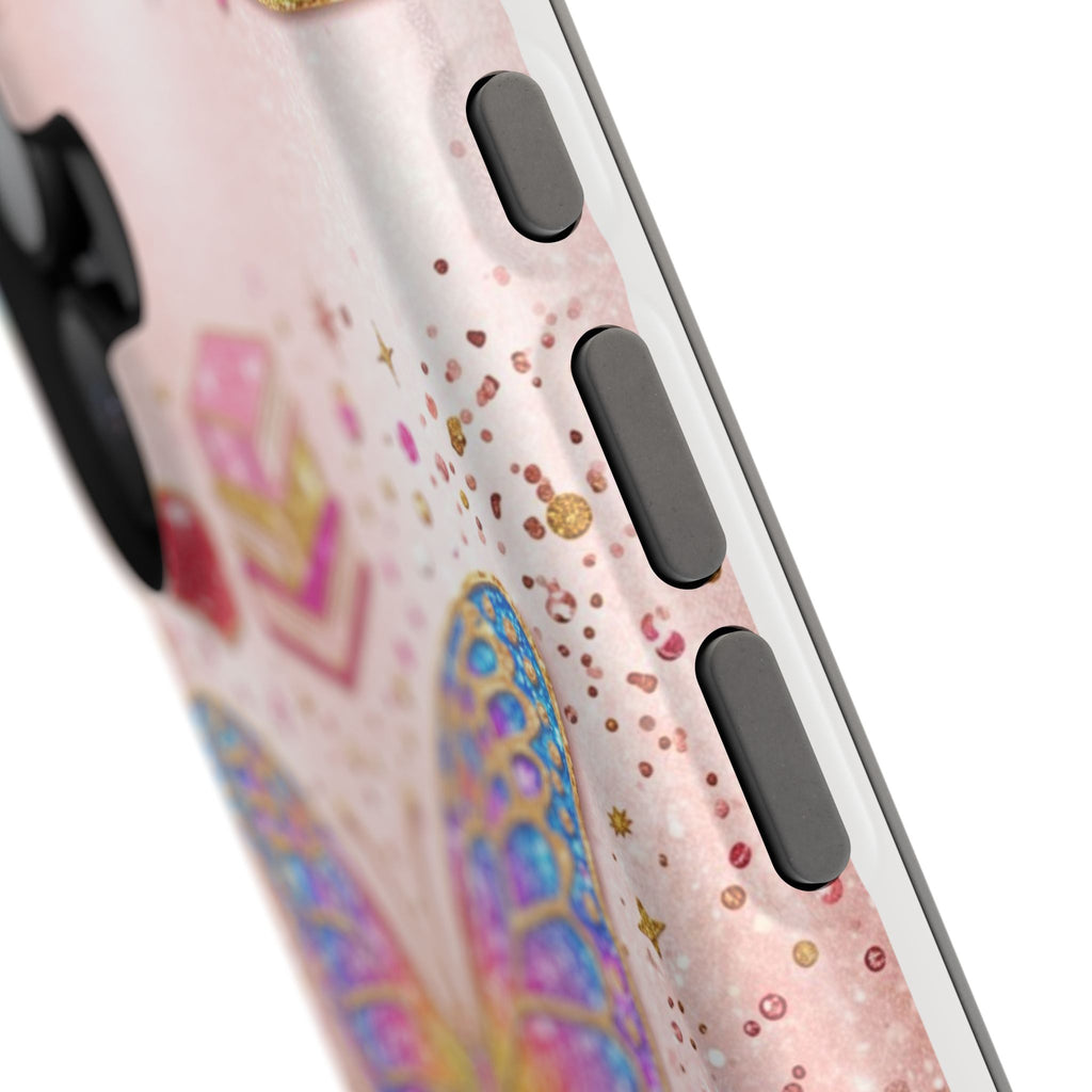 Blush Glitter Butterfly Personalized Teacher Phone Case — Wireless Charging Cover