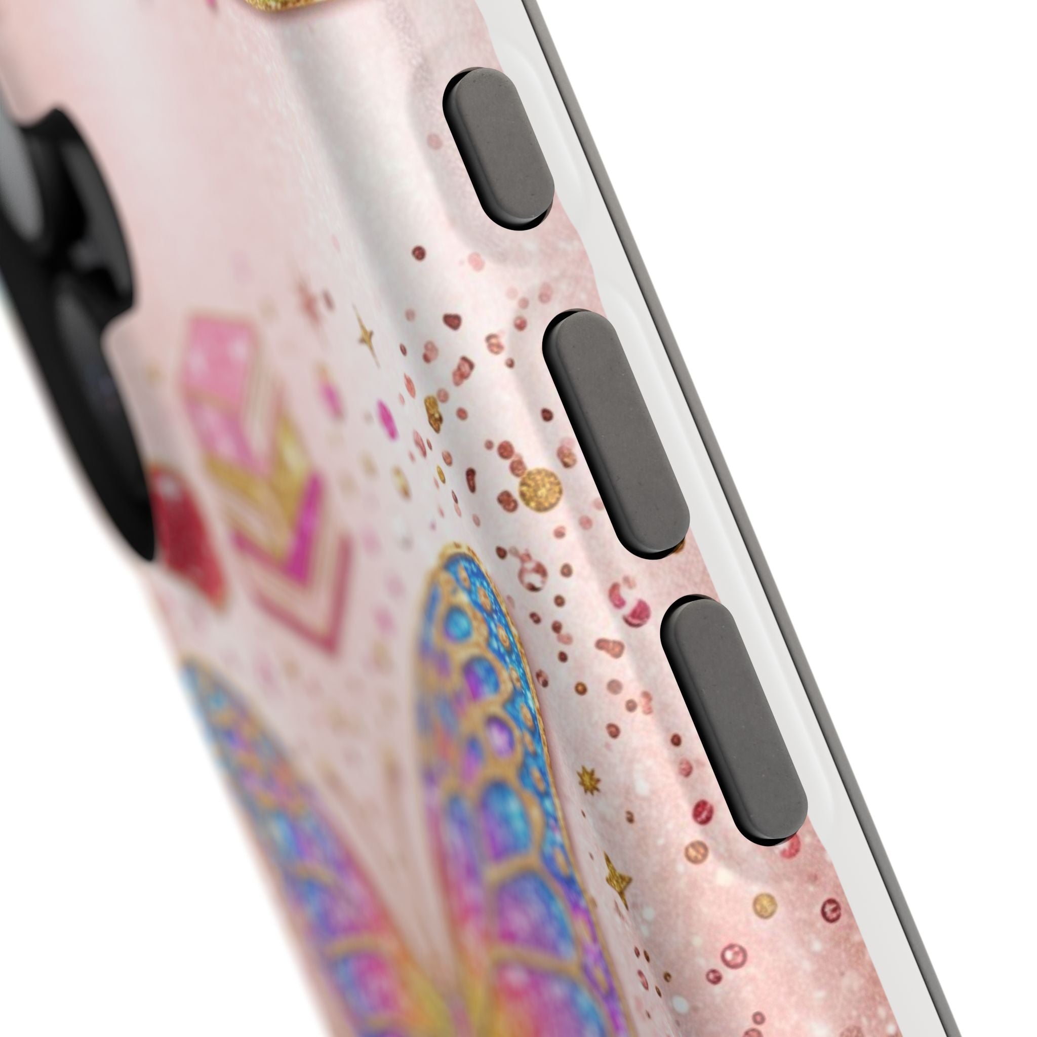 Blush Glitter Butterfly Personalized Teacher Phone Case — Wireless Charging Cover