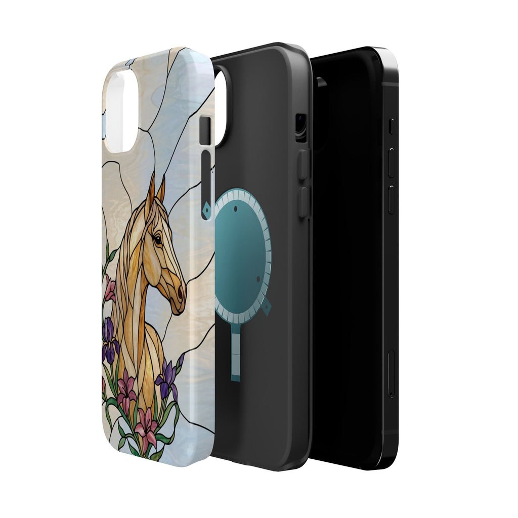 Floral Stained Glass Horse Phone Case — Tough Magnetic Case with Wireless Charging