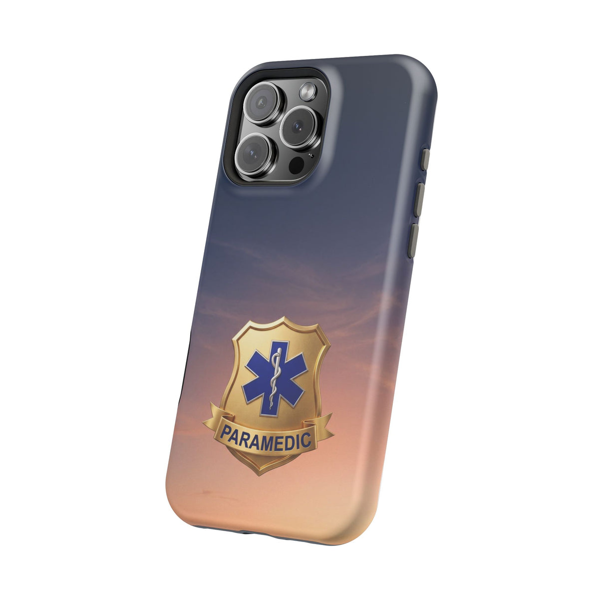 Gold Paramedic Badge Sunset Sky Phone Case — Magnetic Wireless Charging Cover