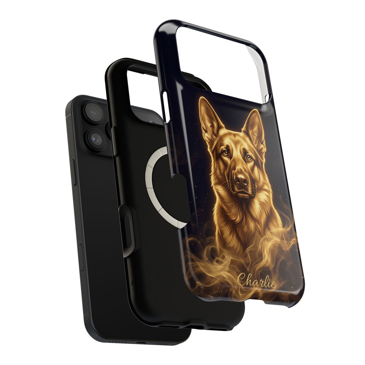 German Shepherd Phone Case | Personalized Gold Glow Art — Tough Magnetic Case with Wireless Charging