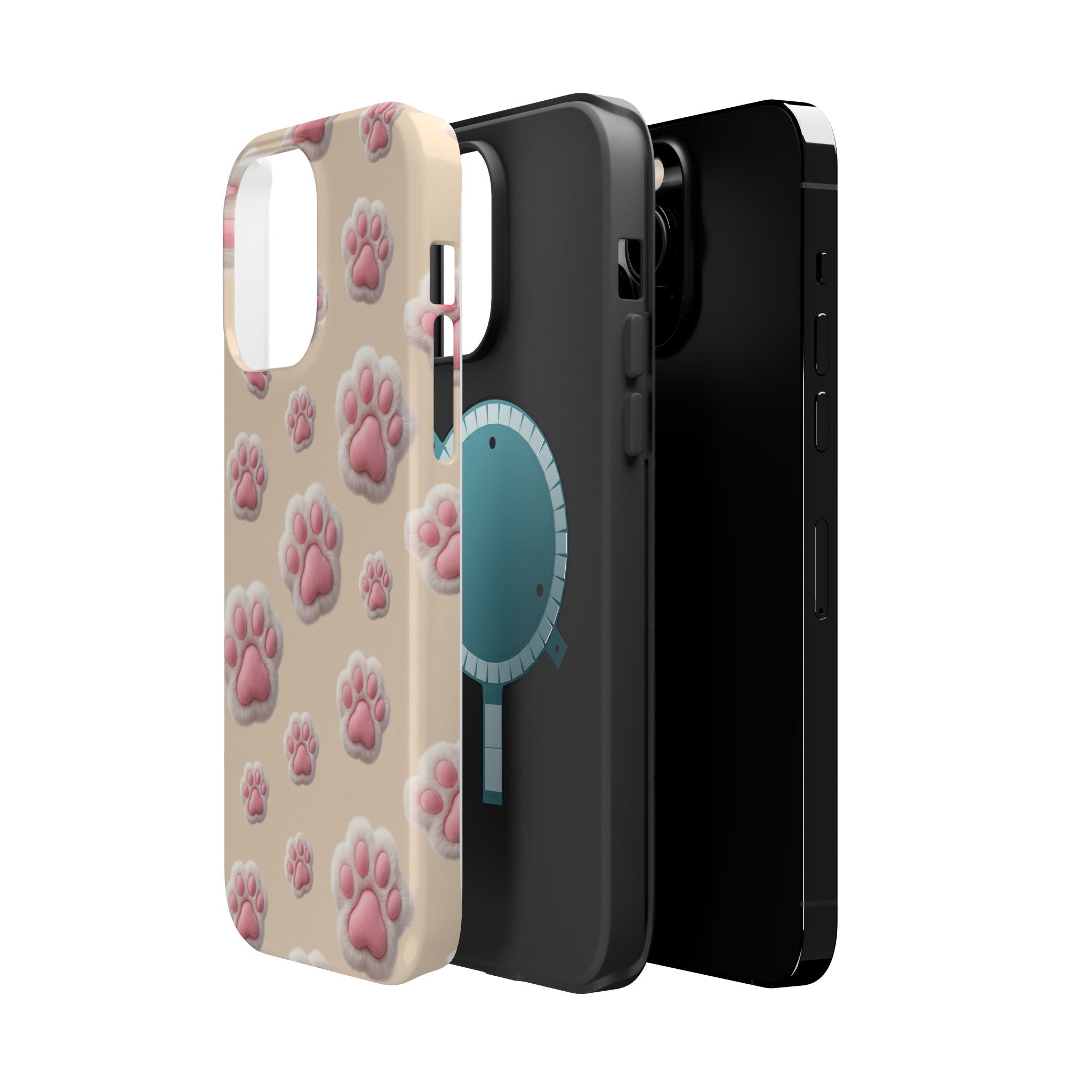 Pink Paw Print Phone Case — Impact-Resistant Wireless Charging Cover