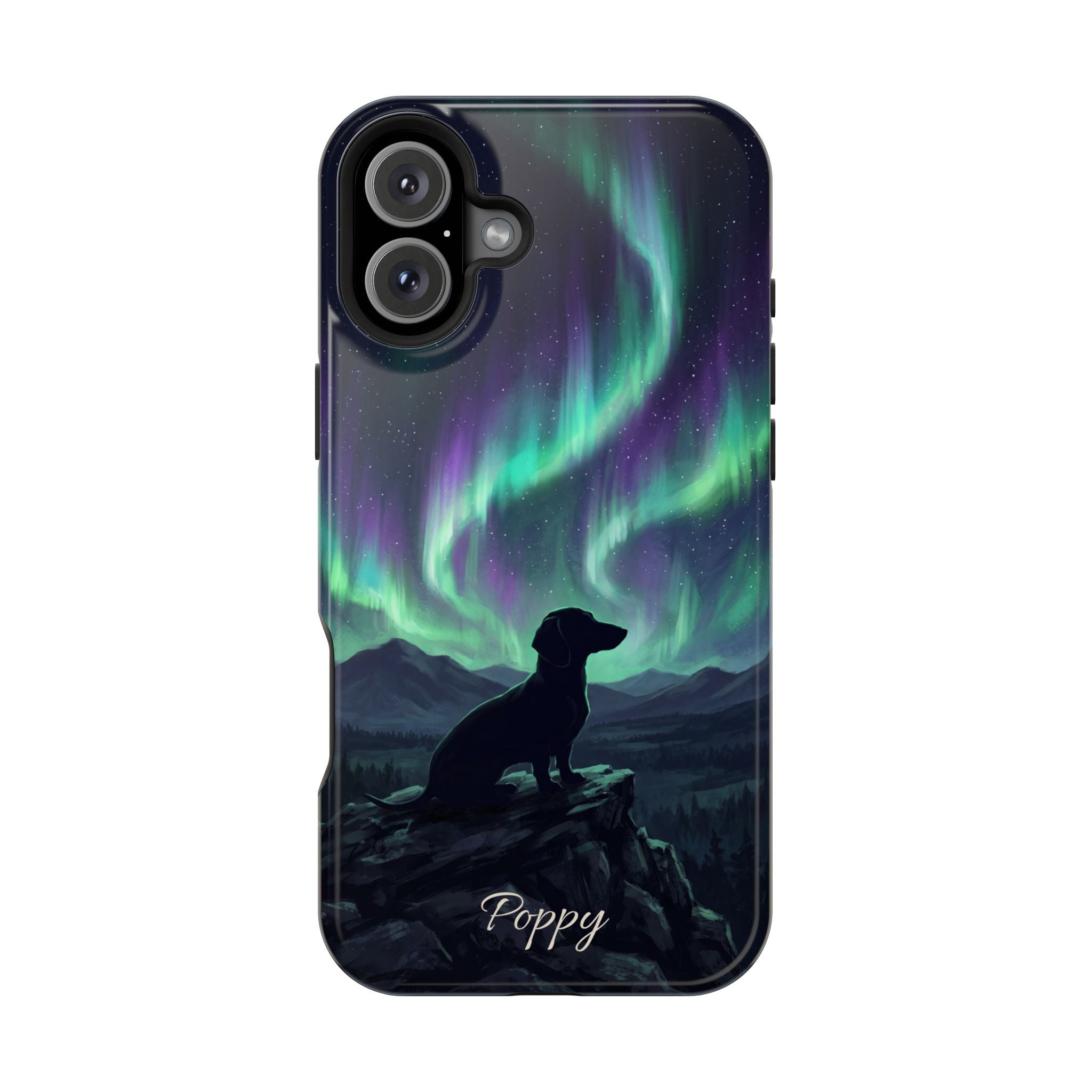 Personalized Dachshund Northern Lights Phone Case — Wireless Charging Cover