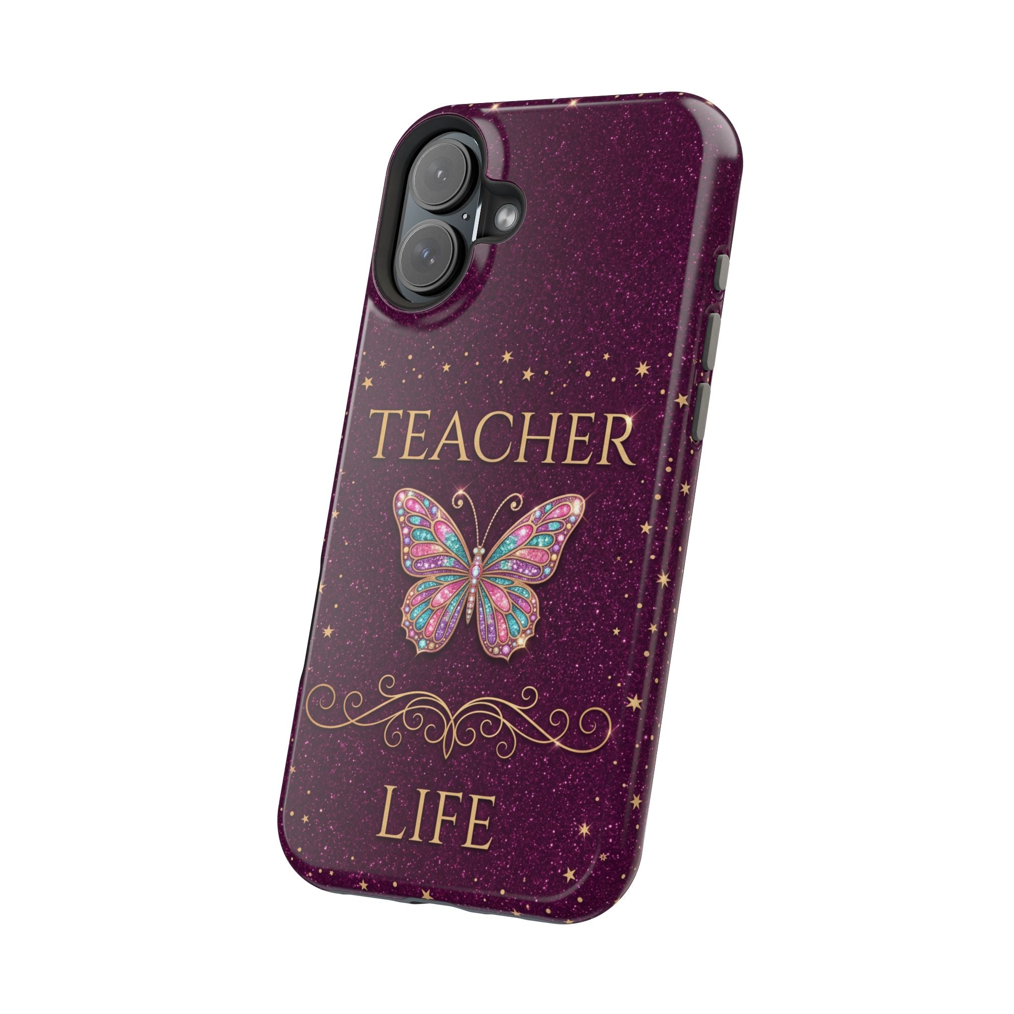 Teacher Life Glitter Butterfly Phone Case — Wireless Charging Cover
