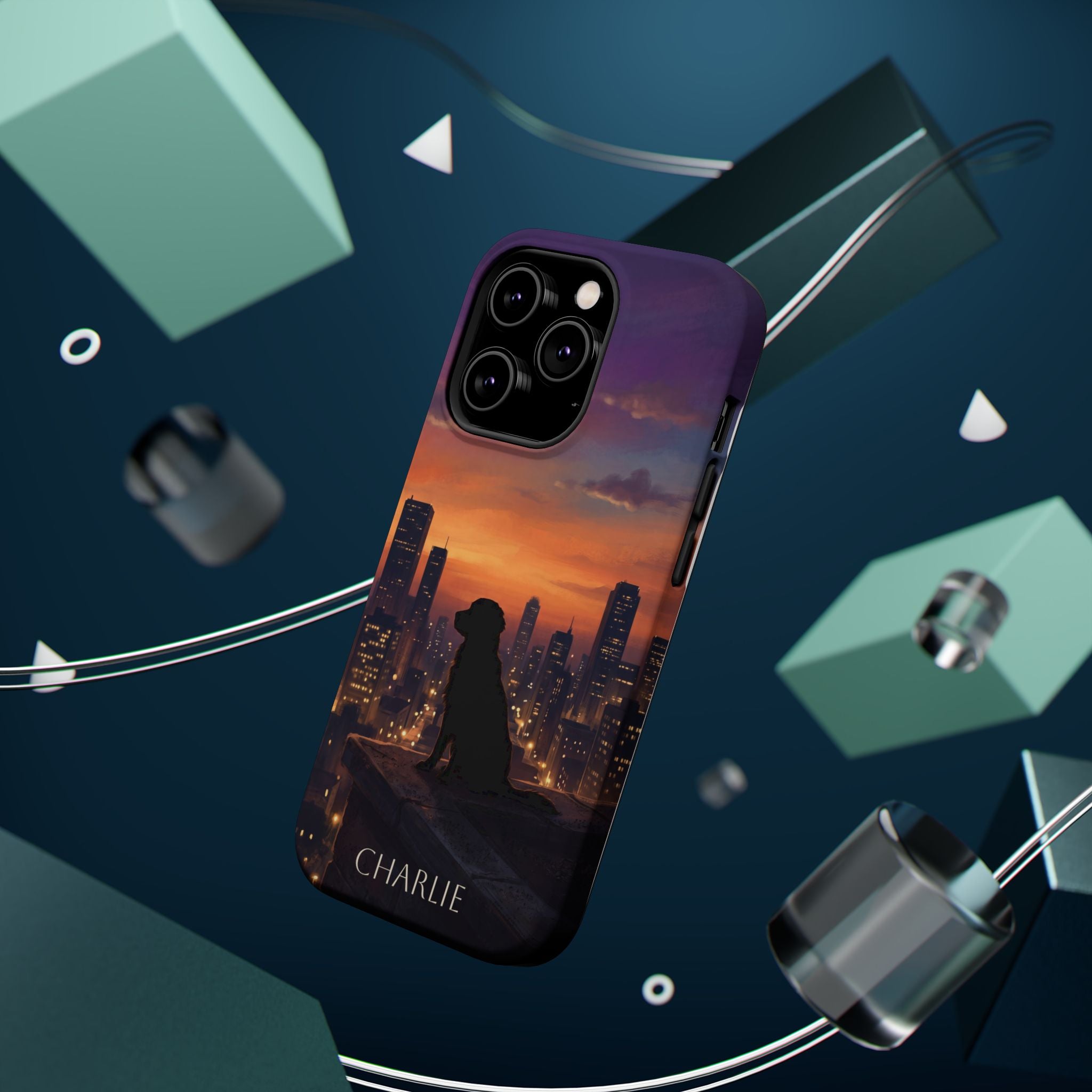 Personalized Golden Retriever City Skyline Phone Case — Wireless Charging Cover