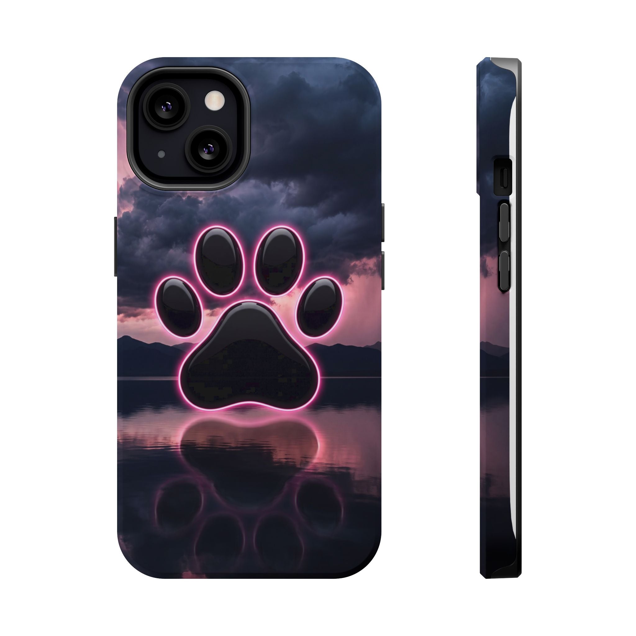 Neon Paw Print Phone Case — Impact-Resistant Wireless Charging Cover