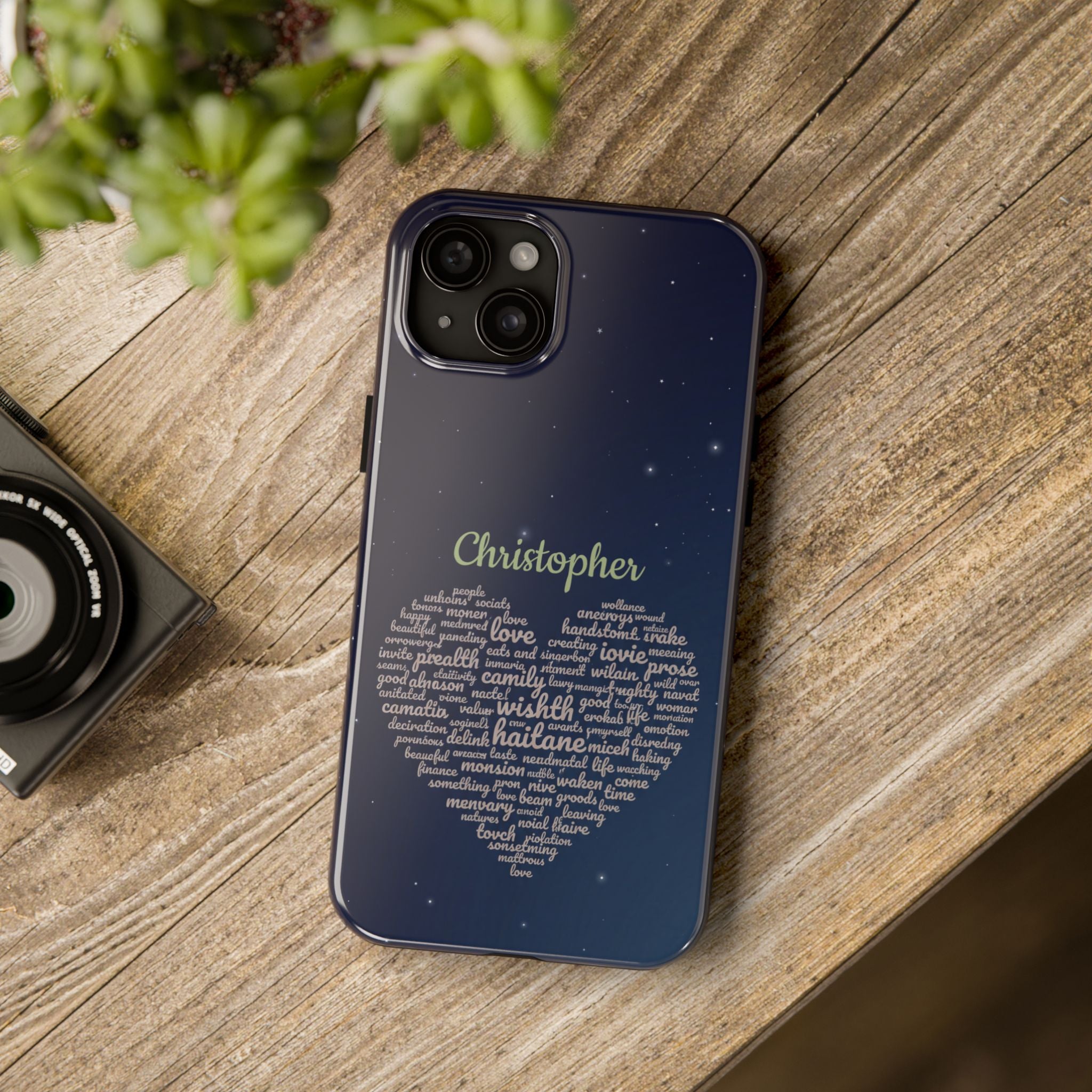 Personalized Teacher Heart Word Cloud Phone Case — Custom Name Starry Design