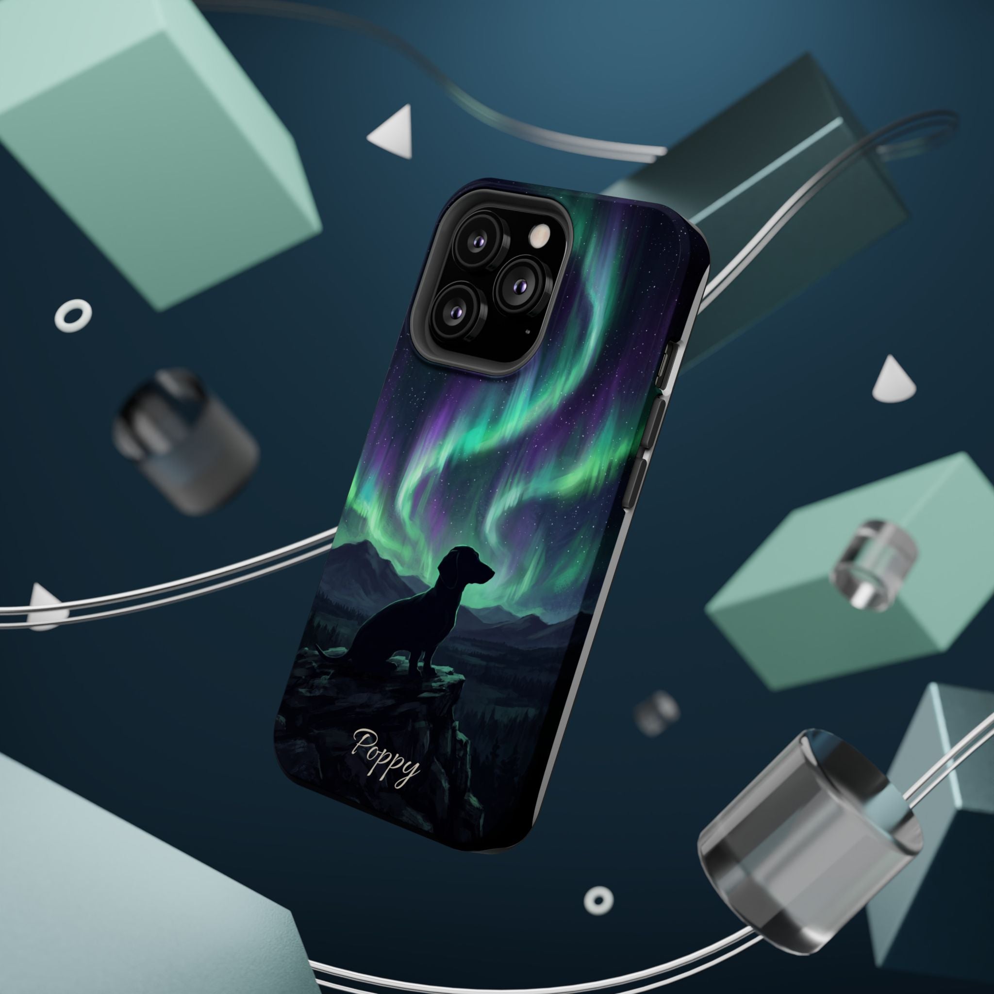 Personalized Dachshund Northern Lights Phone Case — Wireless Charging Cover