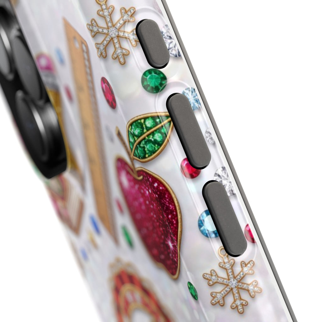 Jeweled Apple Medallion Personalized Teacher Phone Case — Wireless Charging Cover