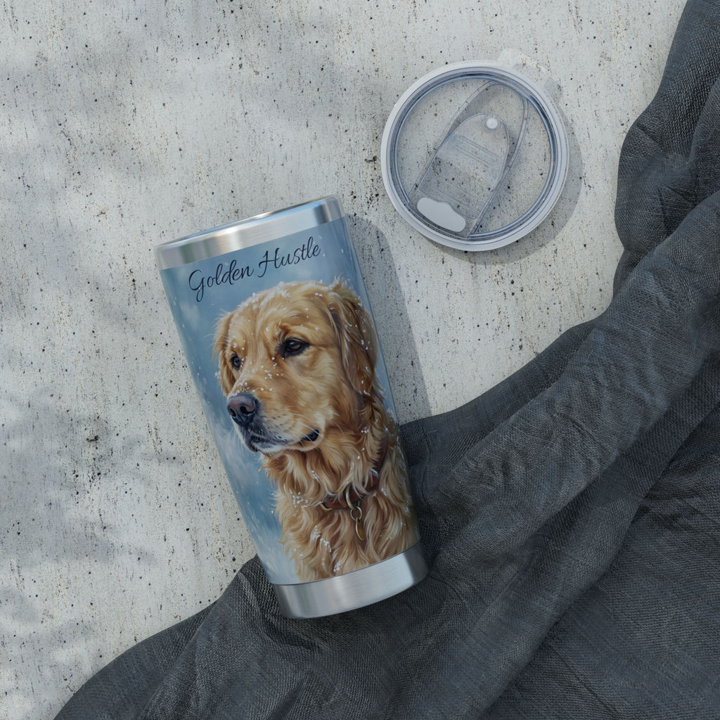 Golden Retriever Tumbler Personalized – 20 oz Stainless Steel Travel Mug with Custom Name, Icy Winter Design