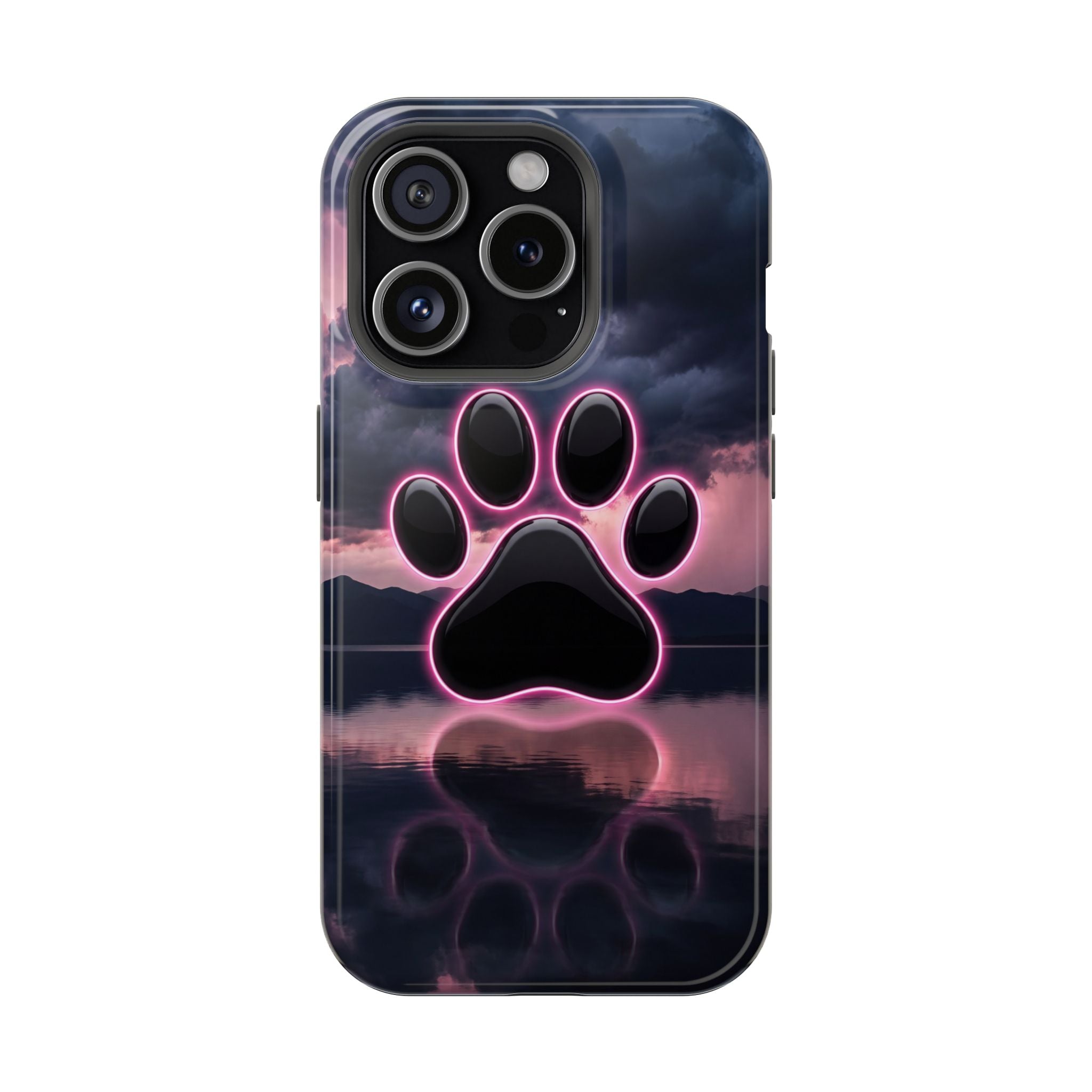 Neon Paw Print Phone Case — Impact-Resistant Wireless Charging Cover