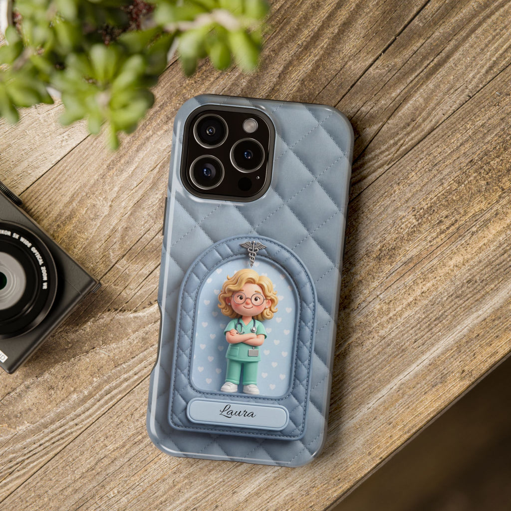 Personalized Quilted Nurse Phone Case — Wireless Charging Cover