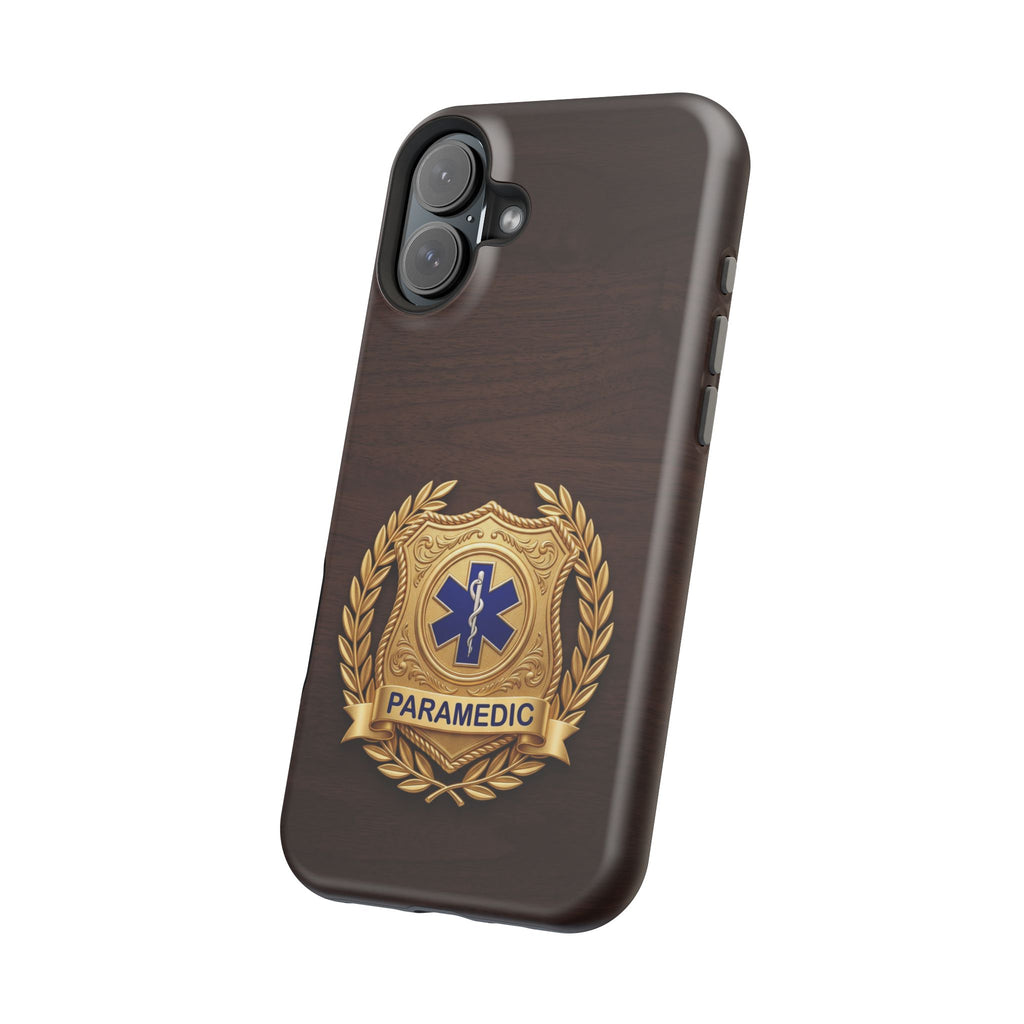 Gold Paramedic Laurel Badge Wood Phone Case — Magnetic Wireless Charging Cover