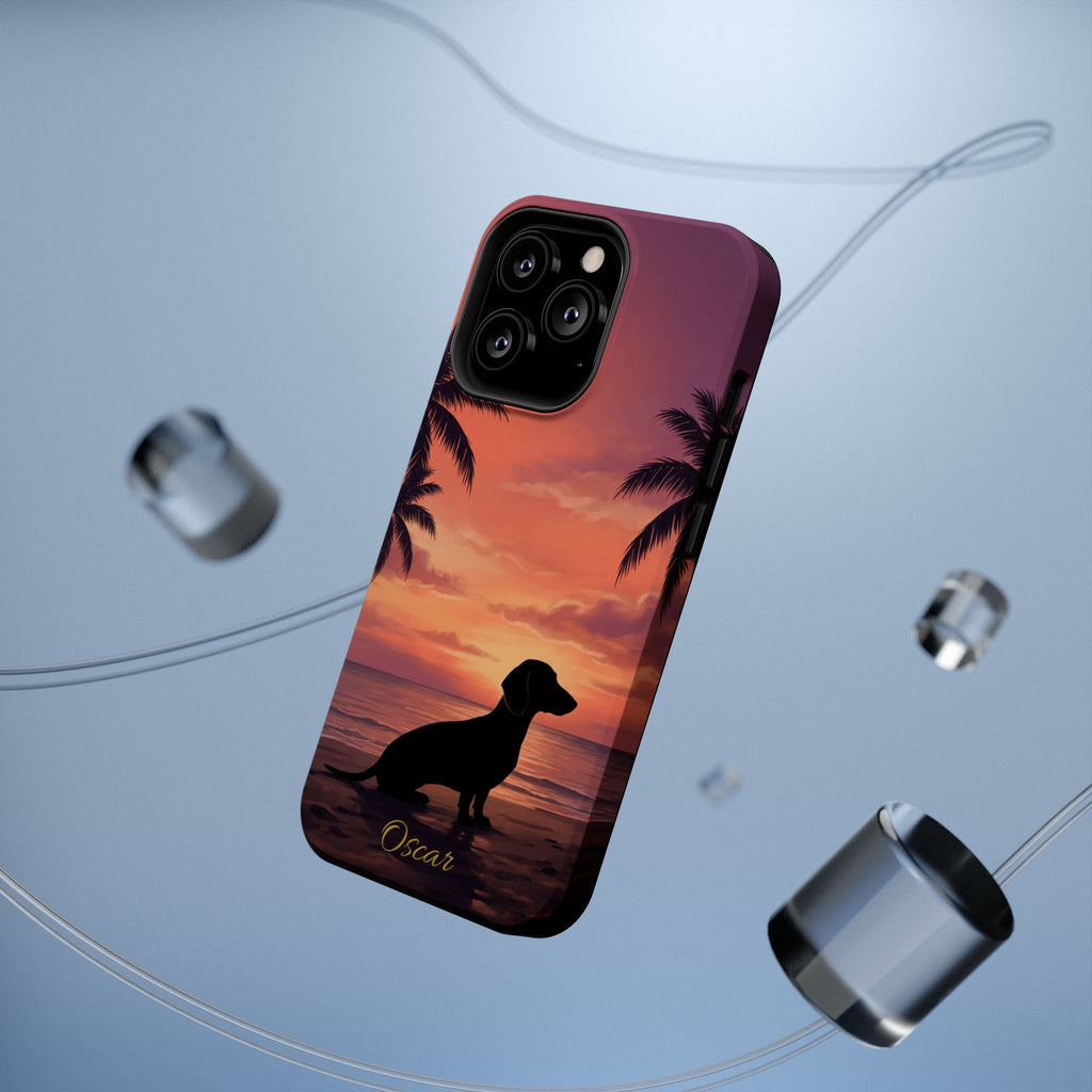 Personalized Dachshund Tropical Beach Sunset Phone Case — Wireless Charging Cover