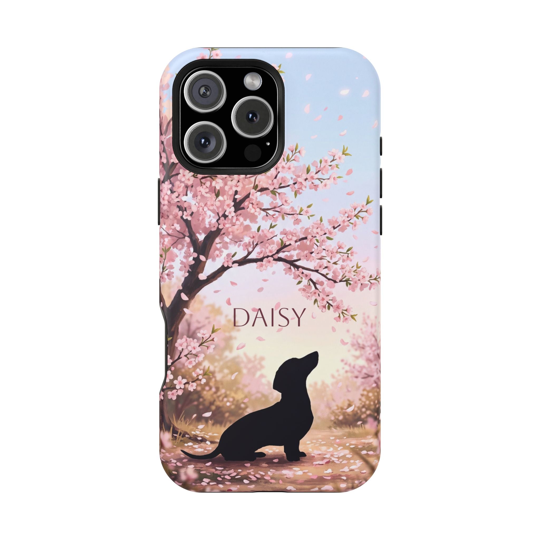 Personalized Dachshund Cherry Blossom Phone Case — Wireless Charging Cover