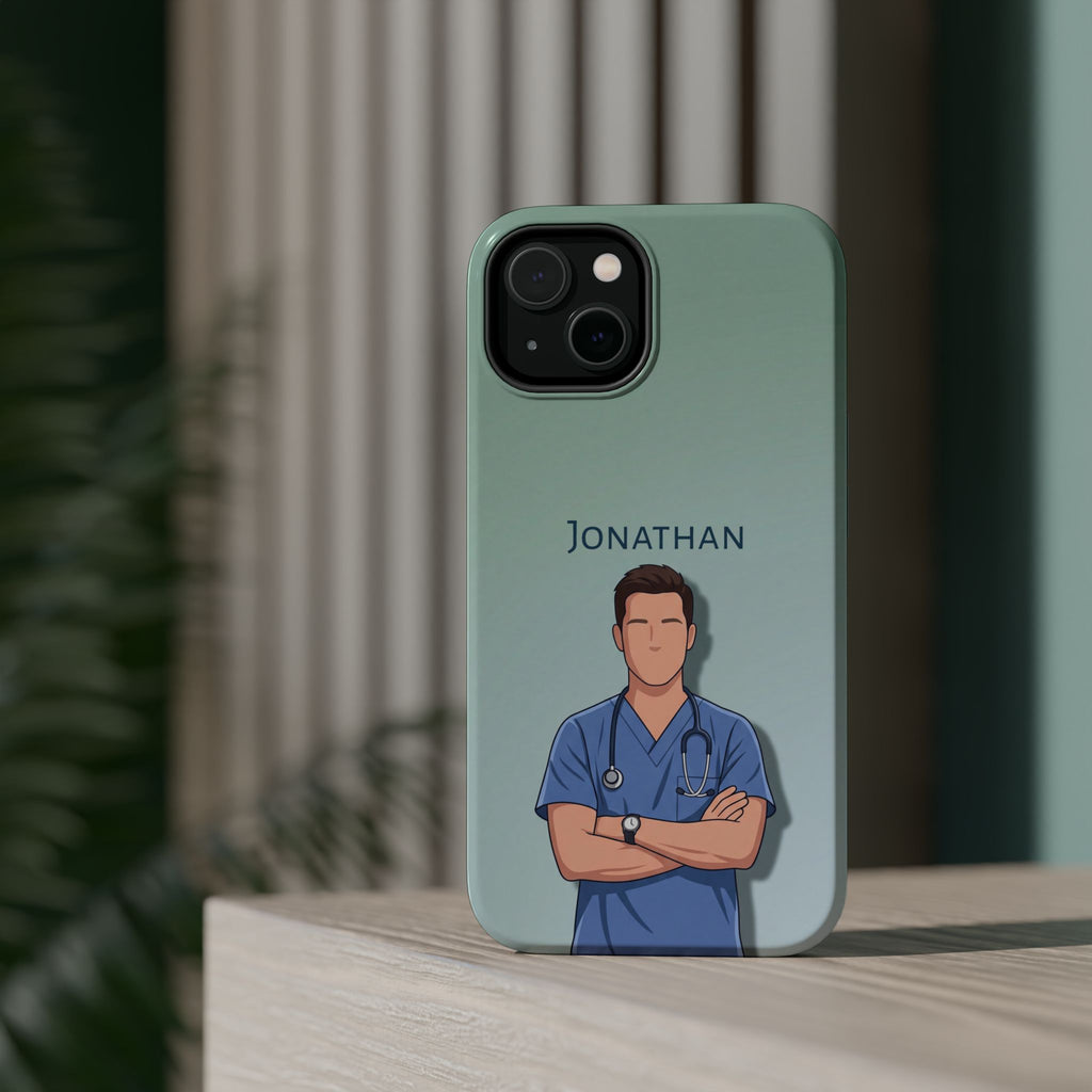 Personalized Nurse Portrait Phone Case — Impact-Resistant Wireless Charging Cover