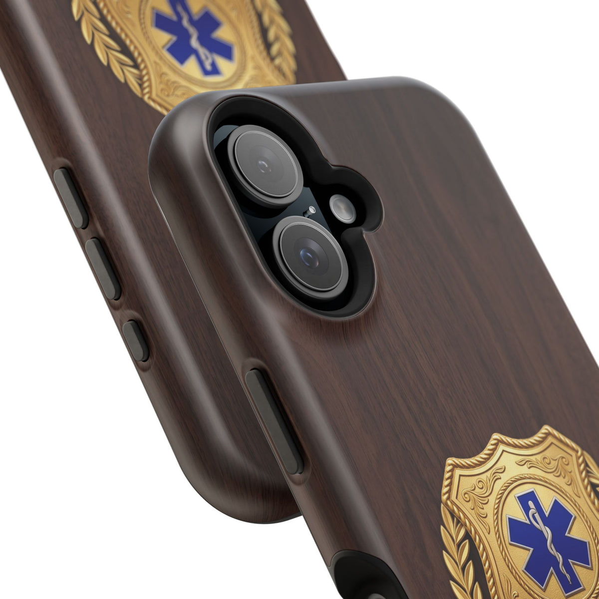 Gold EMS Laurel Badge Wood Phone Case — Magnetic Wireless Charging Cover