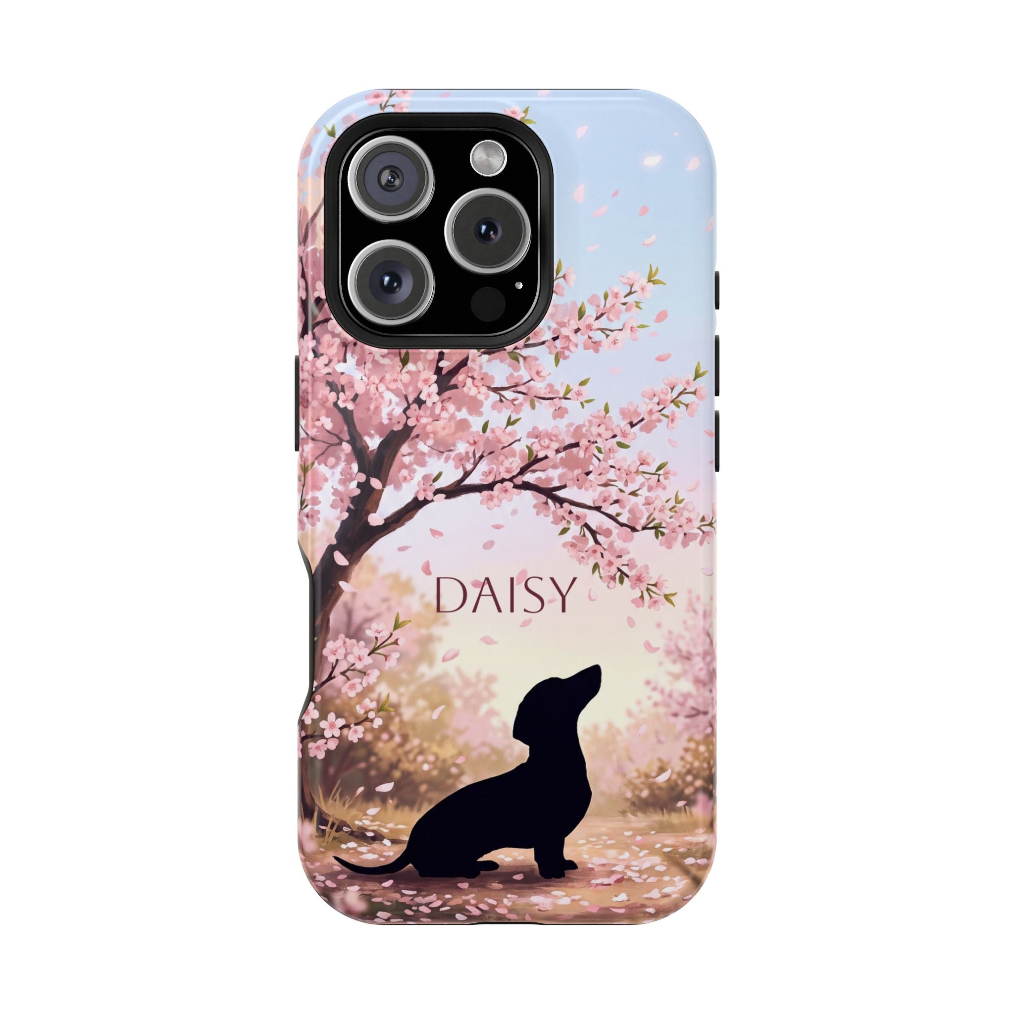 Personalized Dachshund Cherry Blossom Phone Case — Wireless Charging Cover