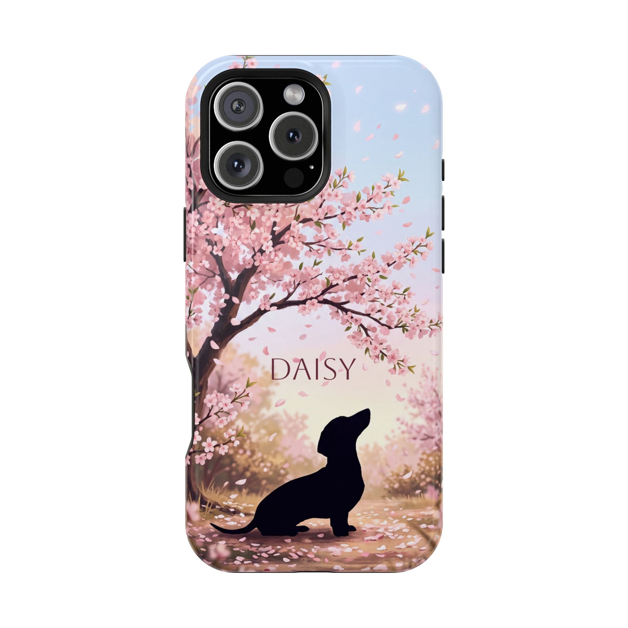 Personalized Dachshund Cherry Blossom Phone Case — Wireless Charging Cover