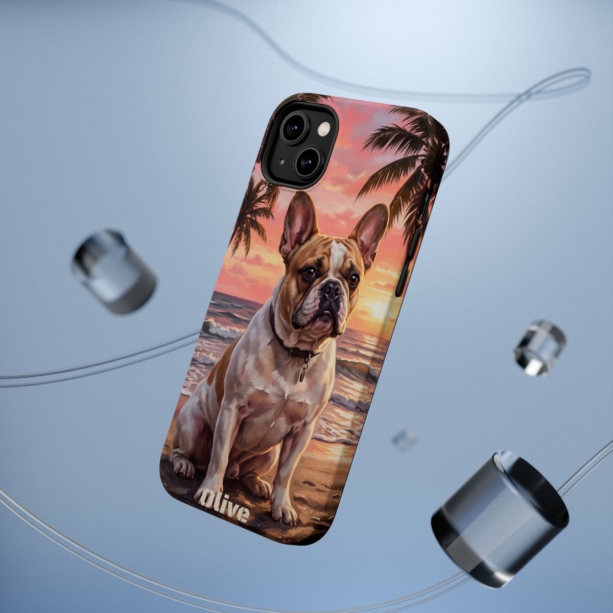 Personalized French Bulldog Beach Portrait Phone Case — Wireless Charging Cover