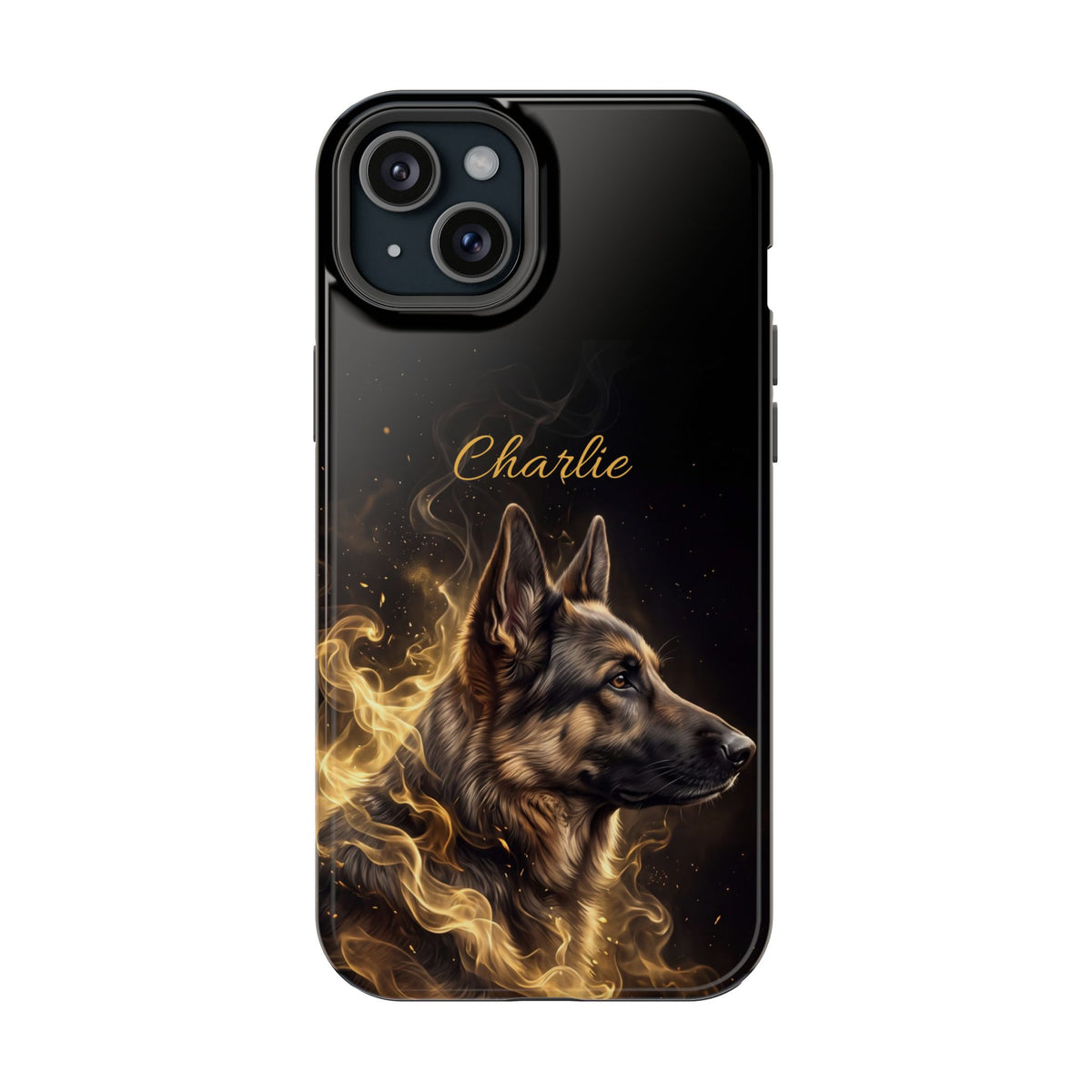 German Shepherd Phone Case | Personalized Golden Smoke Art — Tough Magnetic Case with Wireless Charging