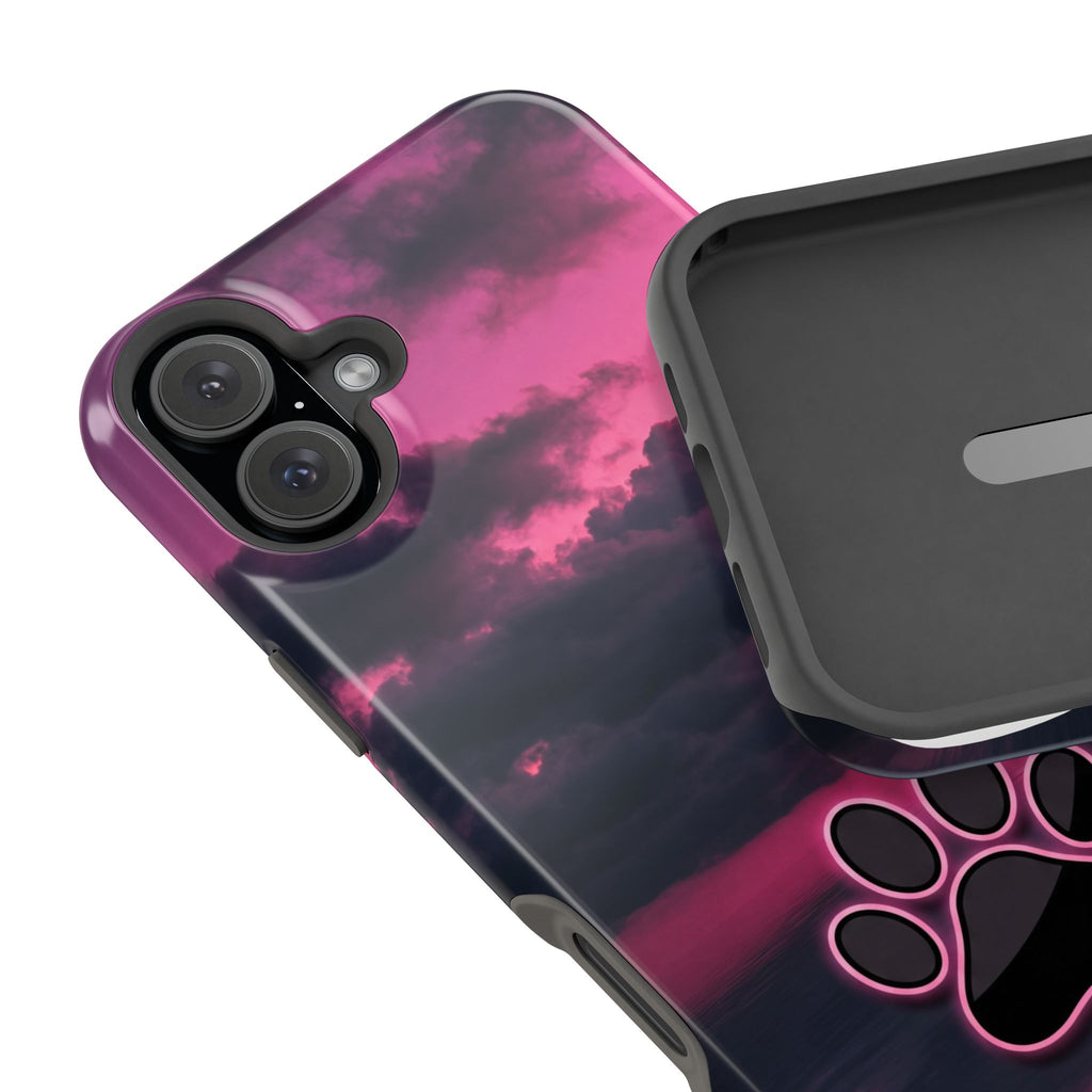 Pink Sky Paw Print Phone Case — Impact-Resistant Wireless Charging Cover
