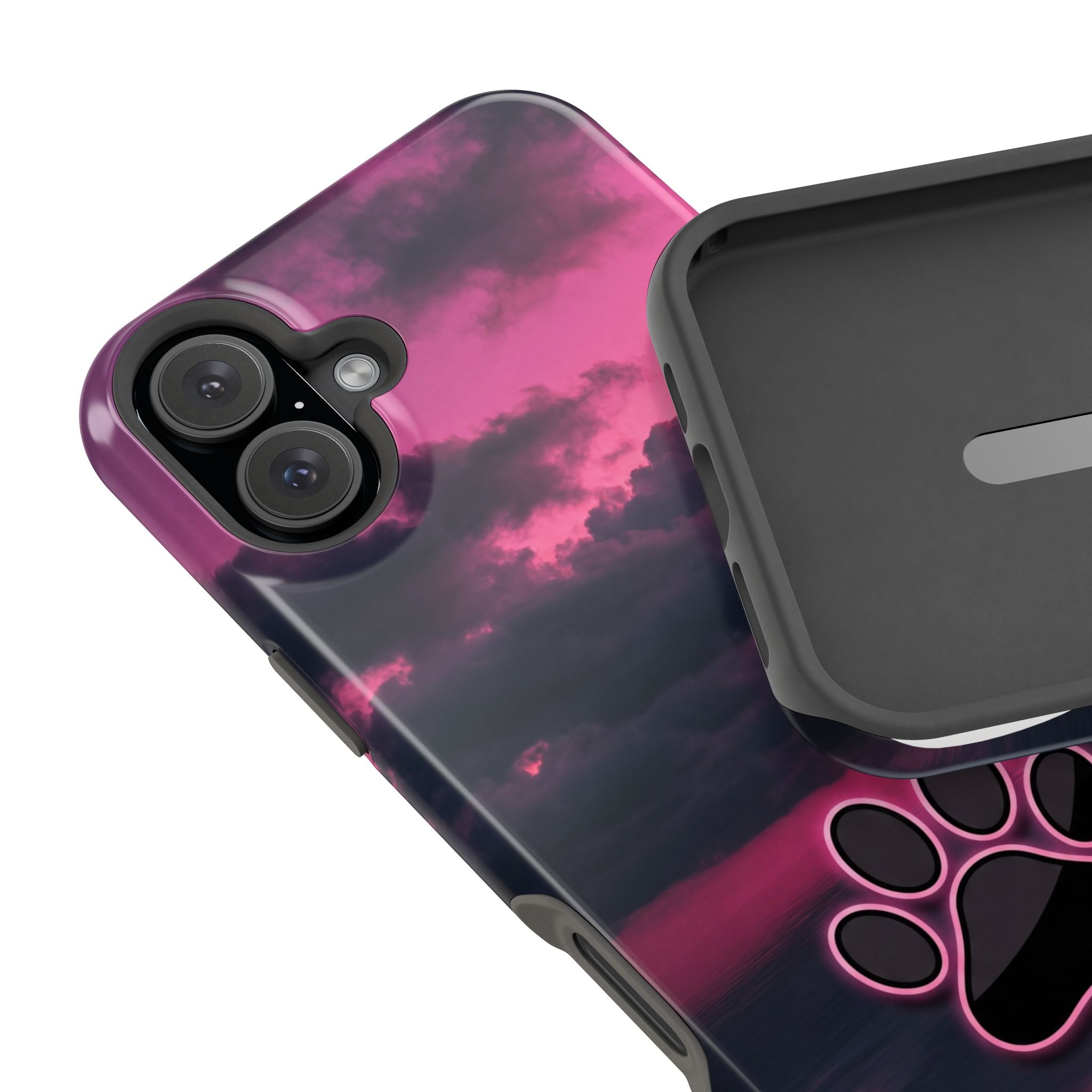 Pink Sky Paw Print Phone Case — Impact-Resistant Wireless Charging Cover
