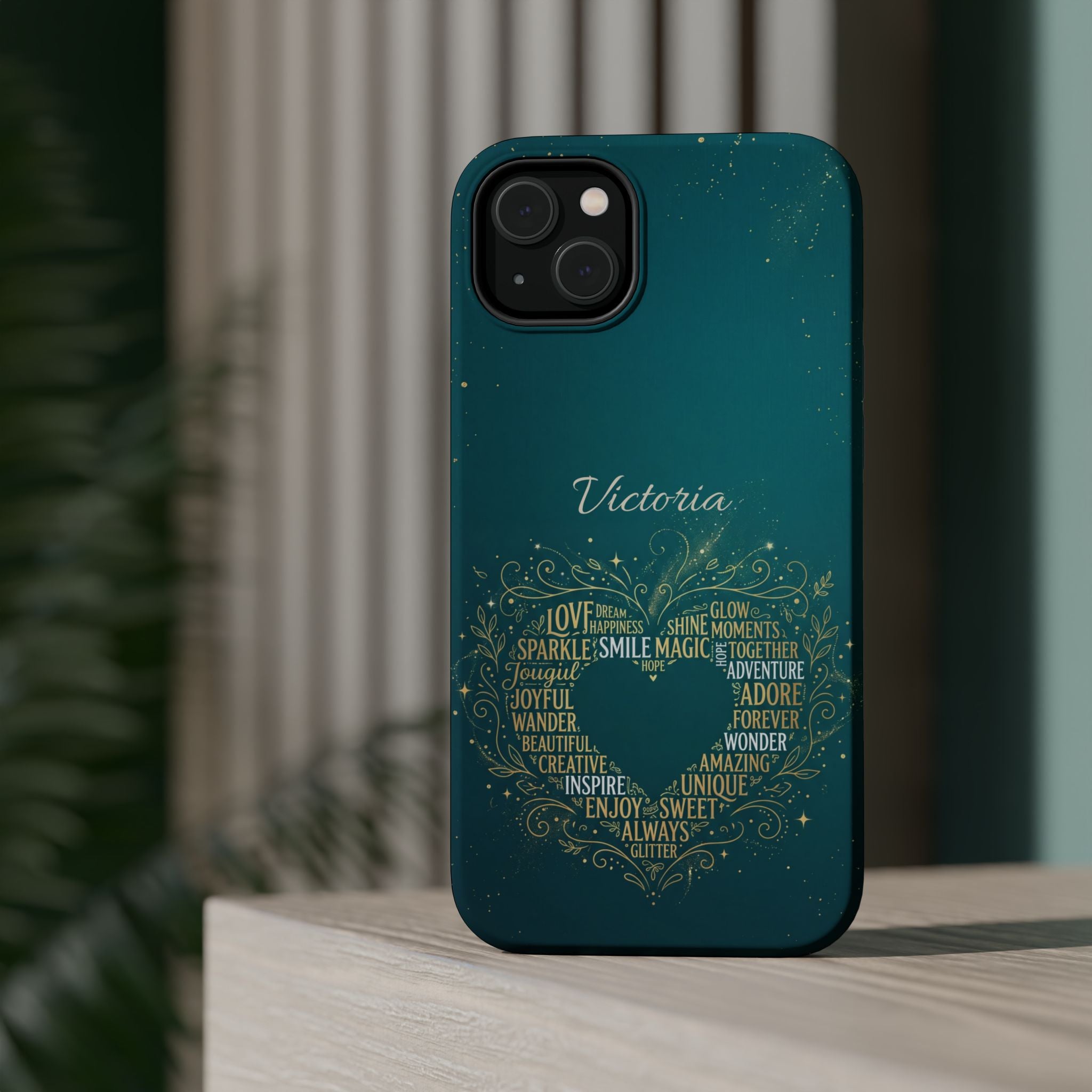 Personalized Teacher Heart Word Art Phone Case — Impact-Resistant Wireless Charging Cover