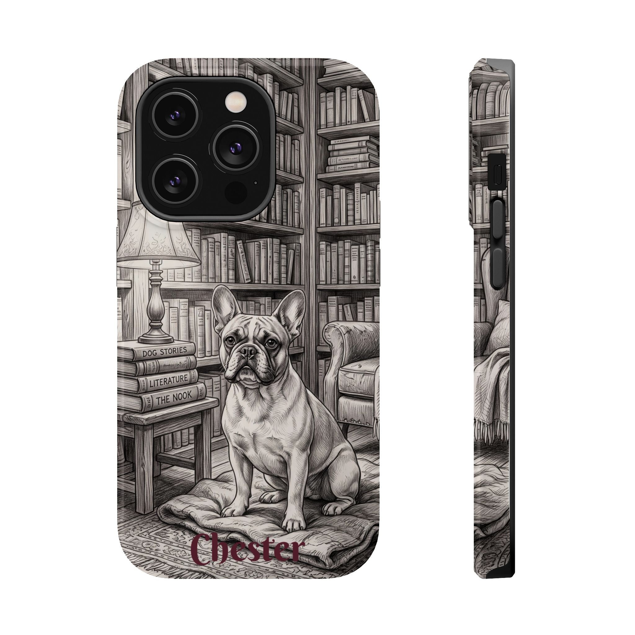 Personalized French Bulldog Library Study Phone Case — Wireless Charging Cover