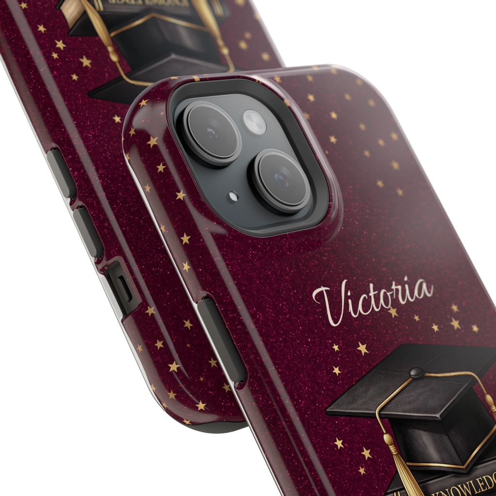 Graduation Cap & Books Personalized Teacher Phone Case — Wireless Charging Cover