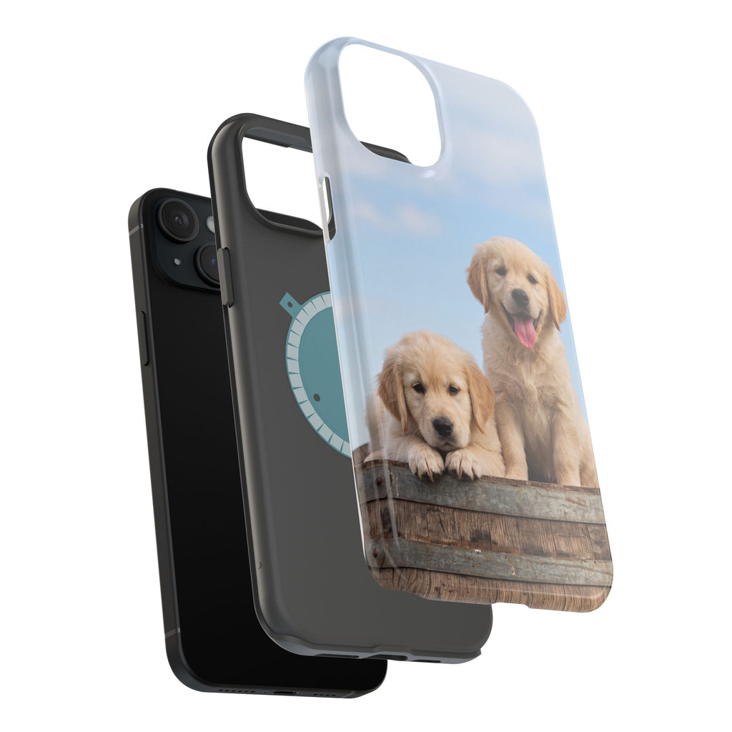 Golden Retriever Puppy Duo Phone Case — Impact-Resistant Wireless Charging Cover