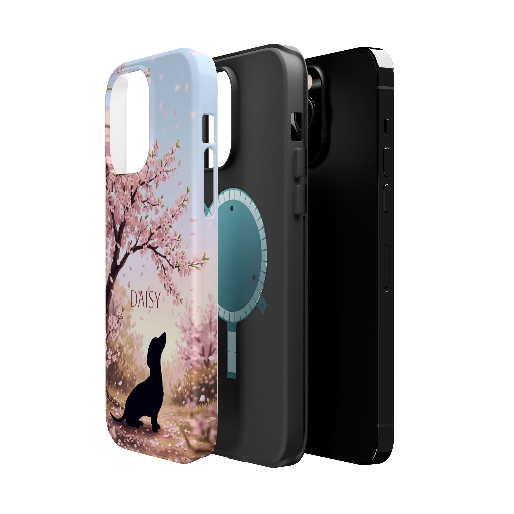 Personalized Dachshund Cherry Blossom Phone Case — Wireless Charging Cover