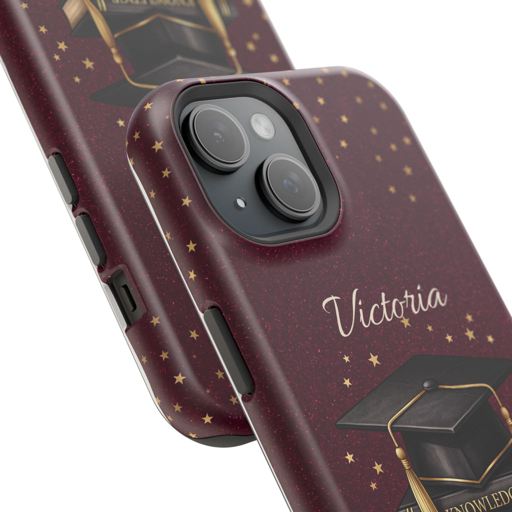 Graduation Cap & Books Personalized Teacher Phone Case — Wireless Charging Cover
