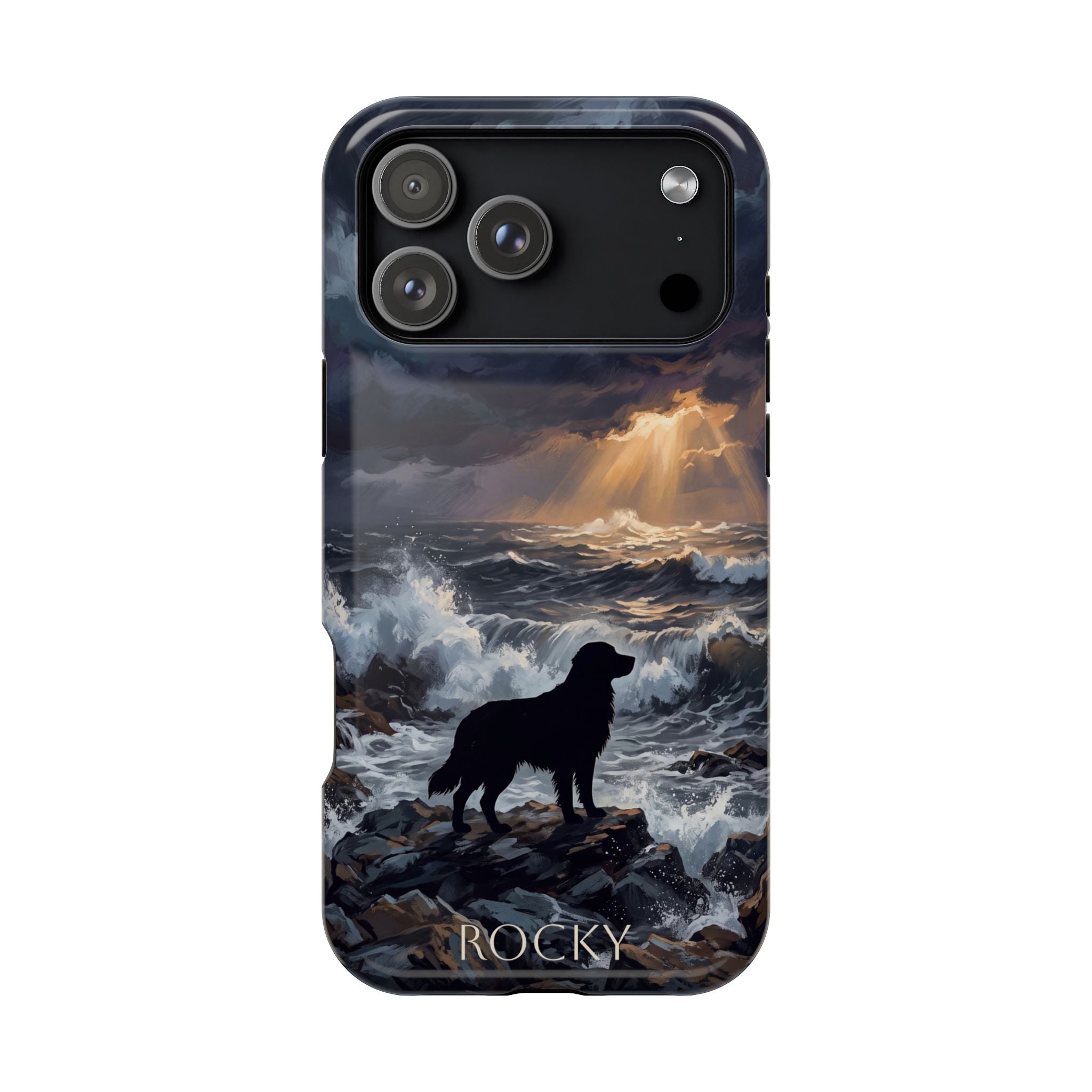 Personalized Golden Retriever Stormy Sea Phone Case — Wireless Charging Cover