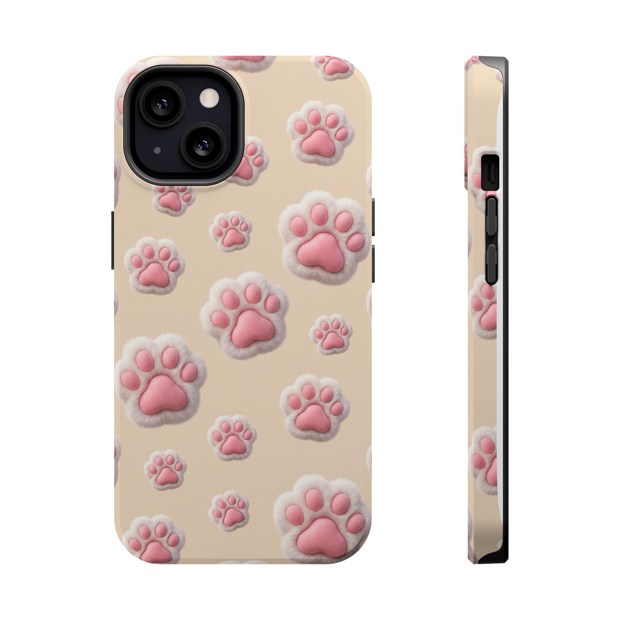 Pink Paw Print Phone Case — Impact-Resistant Wireless Charging Cover
