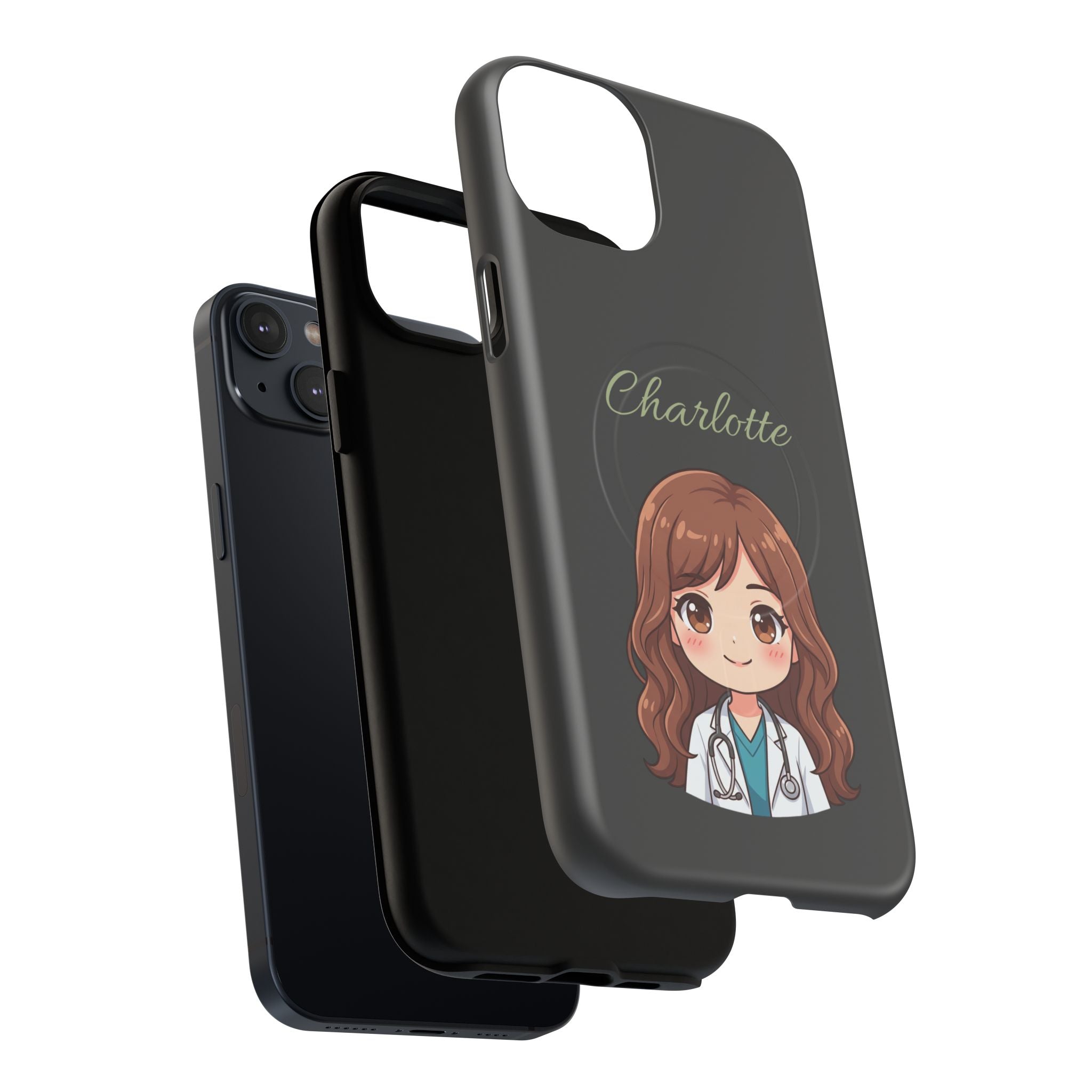 Personalized Tough Magnetic Phone Case | With Custom Name – Cute Illustrated Nurse Character Case for iPhones