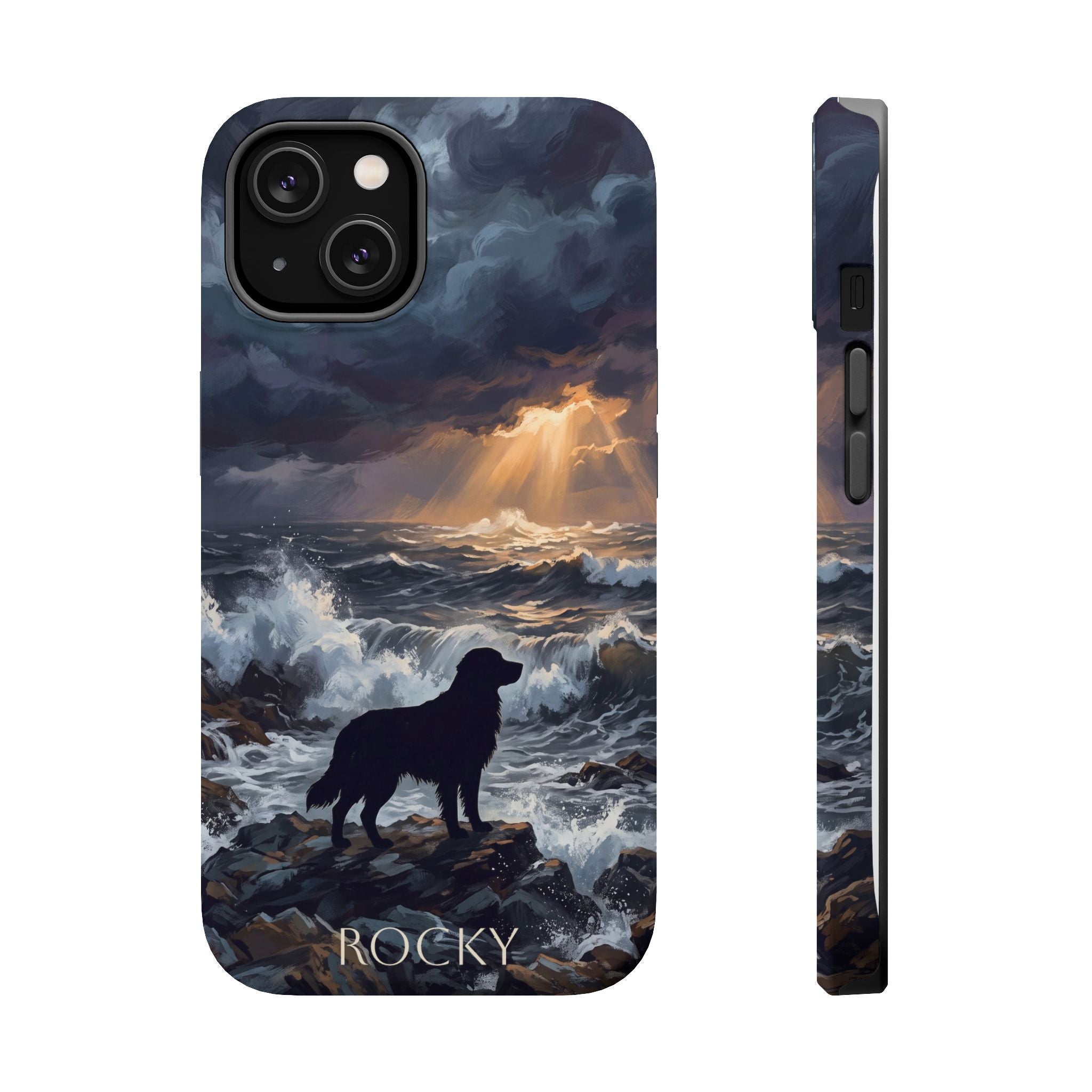 Personalized Golden Retriever Stormy Sea Phone Case — Wireless Charging Cover