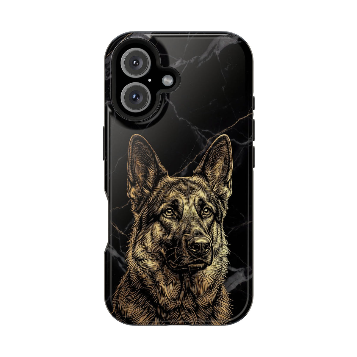 German Shepherd Phone Case | Black Marble Gold Sketch Art — Tough Magnetic Case with Wireless Charging