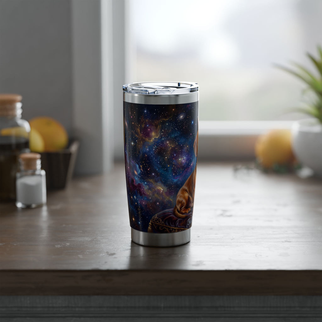 Dachshund King Stainless Tumbler — 20oz Personalized Travel Mug with Crowned Dog Purple Galaxy Design