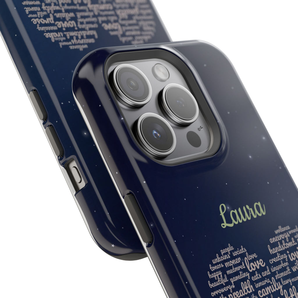 Personalized Teacher Heart Word Art Phone Case — Navy Wireless Charging Cover