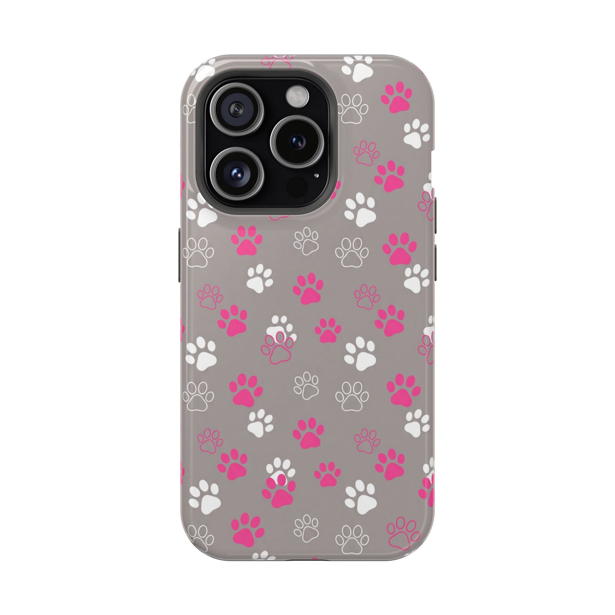 Pink & White Paw Print Phone Case — Impact-Resistant Wireless Charging Cover