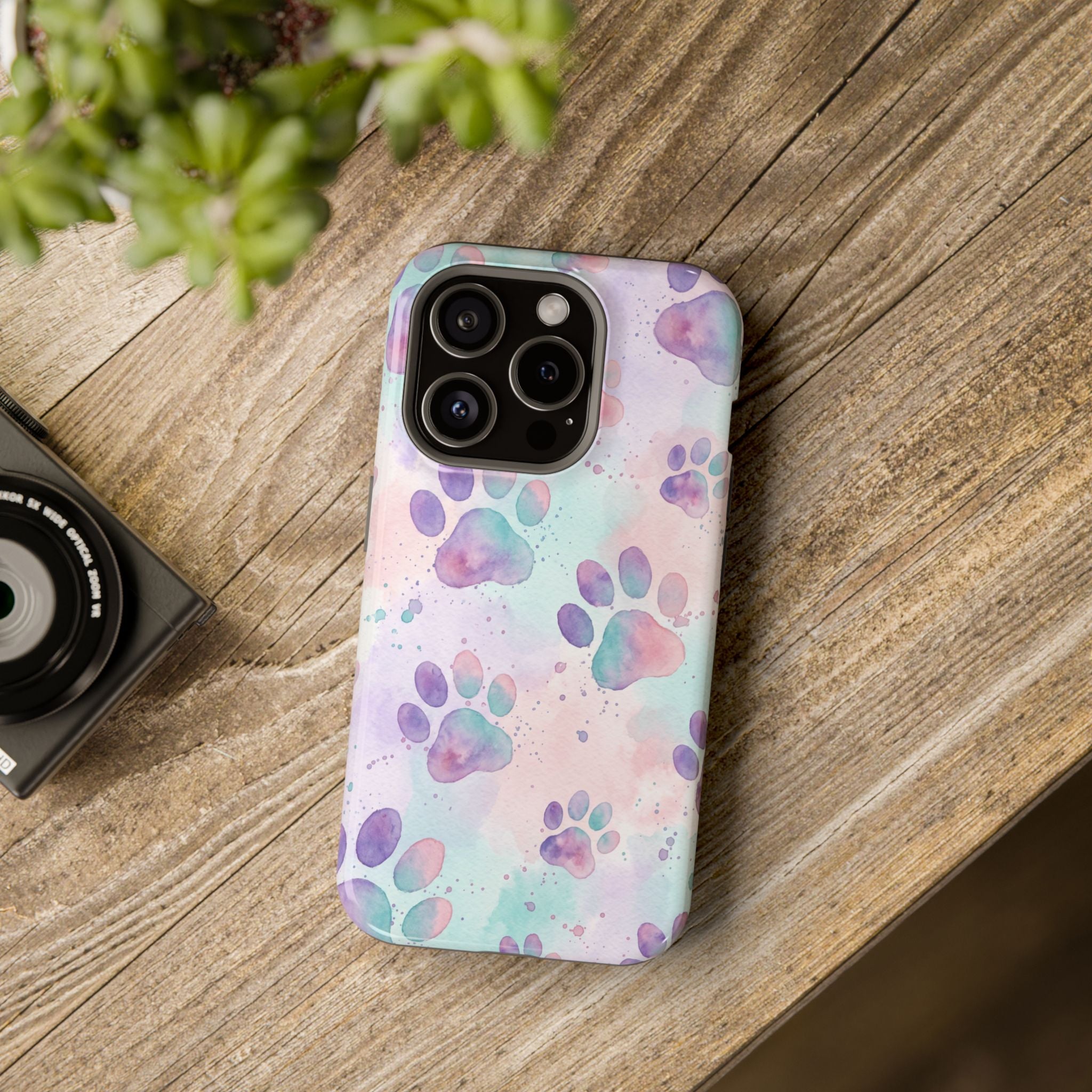 Watercolor Paw Print Phone Case — Impact-Resistant Wireless Charging Cover