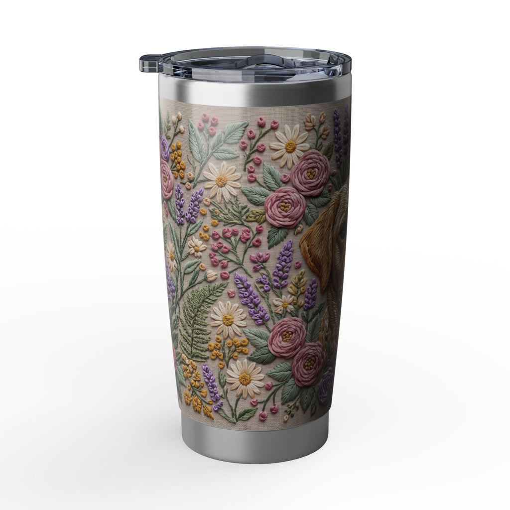 Labrador Tumbler | Floral Embroidery Art — 20 oz Stainless Travel Mug