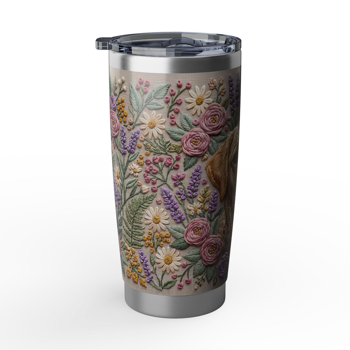 Labrador Tumbler | Floral Embroidery Art — 20 oz Stainless Travel Mug