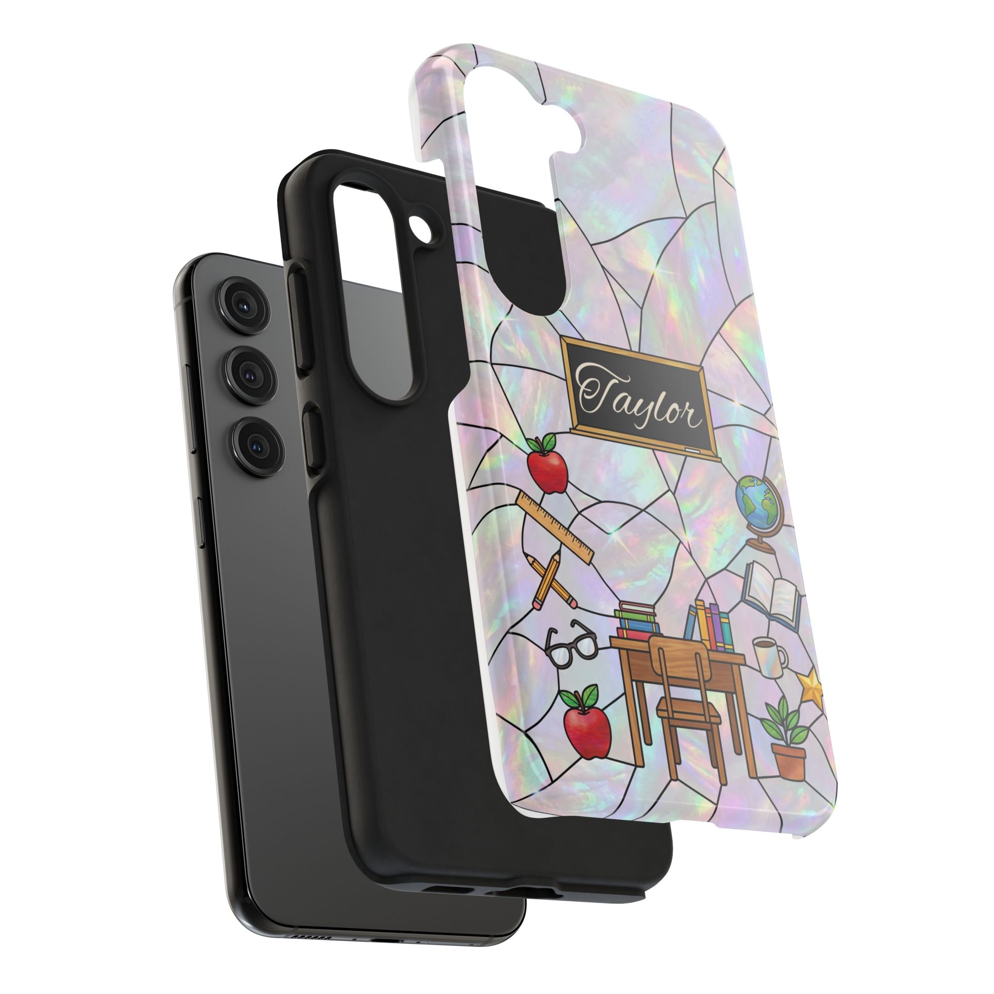 Personalized Teacher Phone Case — Custom Name Stained Glass Classroom Design