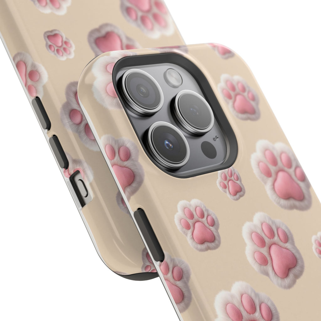 Pink Paw Print Phone Case — Impact-Resistant Wireless Charging Cover