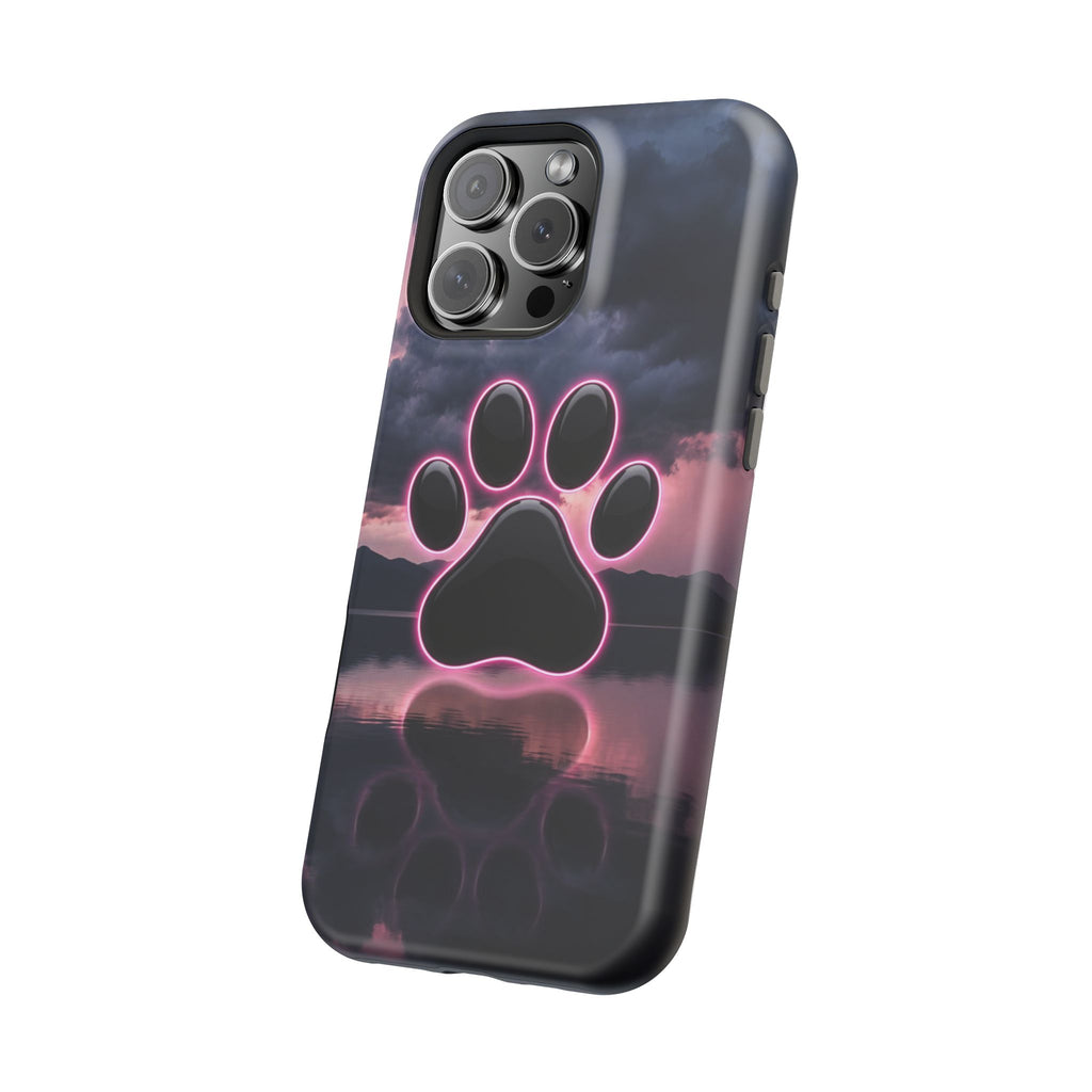 Neon Paw Print Phone Case — Impact-Resistant Wireless Charging Cover