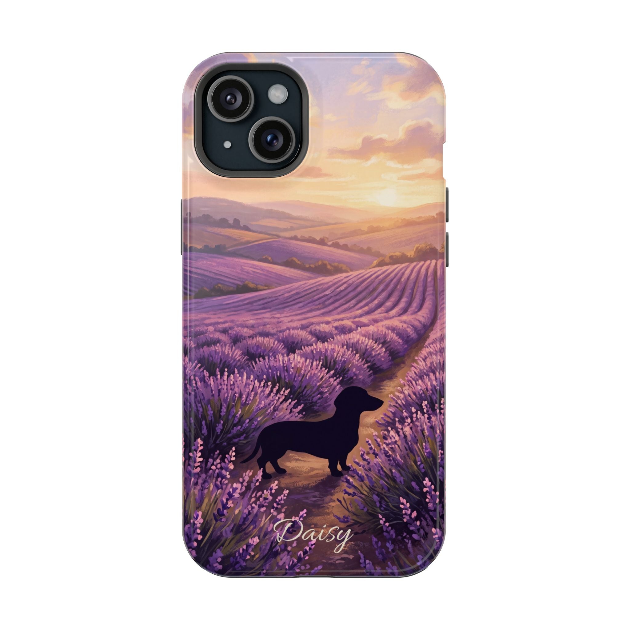 Personalized Dachshund Lavender Field Phone Case — Wireless Charging Cover
