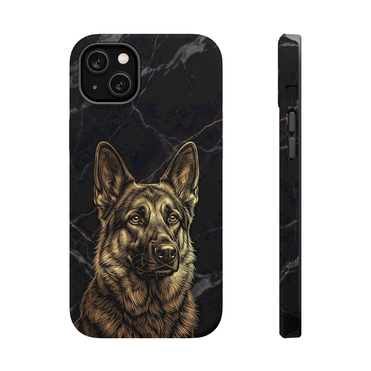 German Shepherd Phone Case | Black Marble Gold Sketch Art — Tough Magnetic Case with Wireless Charging